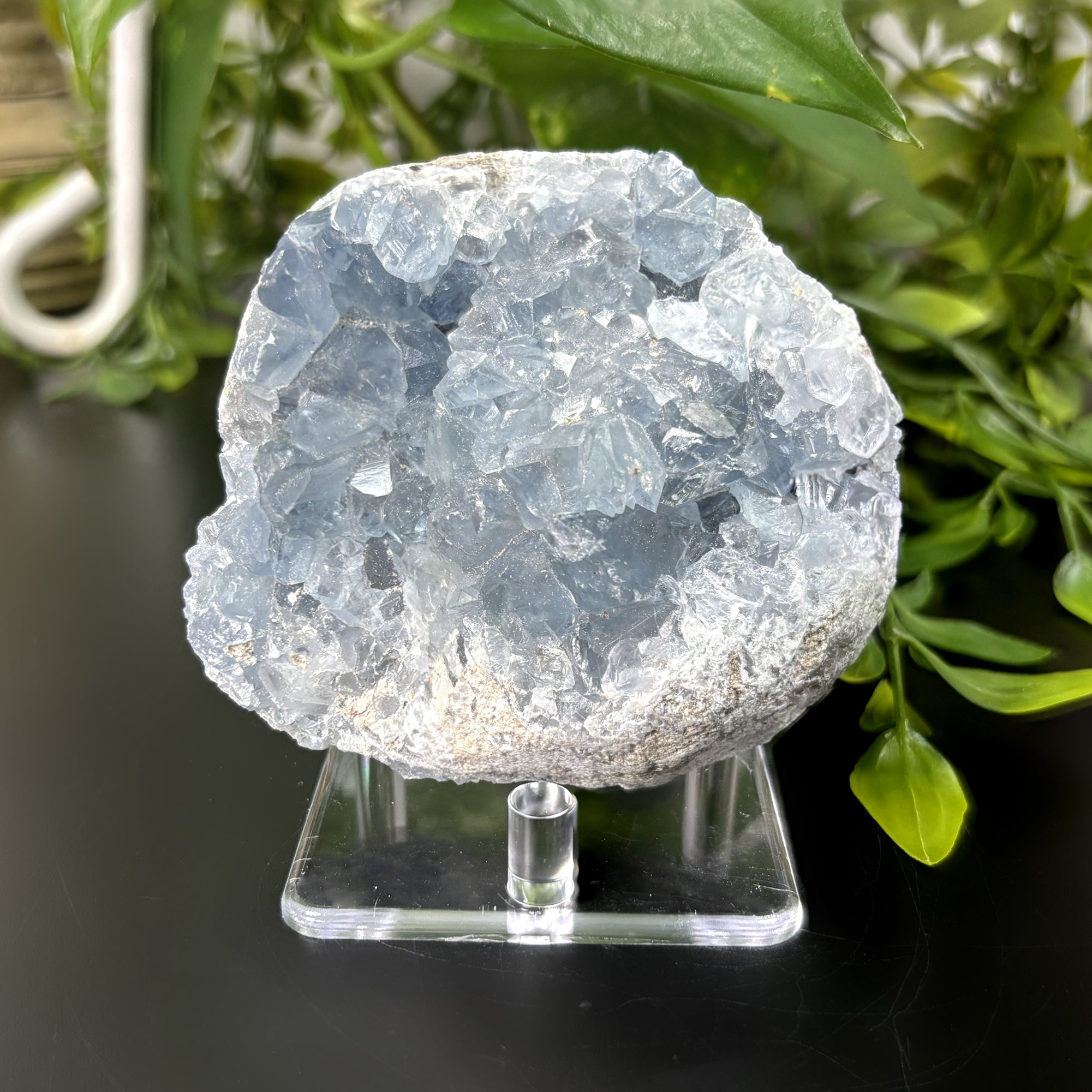 Natural Celestite Crystal Geode - Blue Healing Stone for Meditation, Stress Relief & Spiritual Growth | Energy Cleansing & Home Decor | Perfect for Yoga, Reiki & Bedroom Healing Space