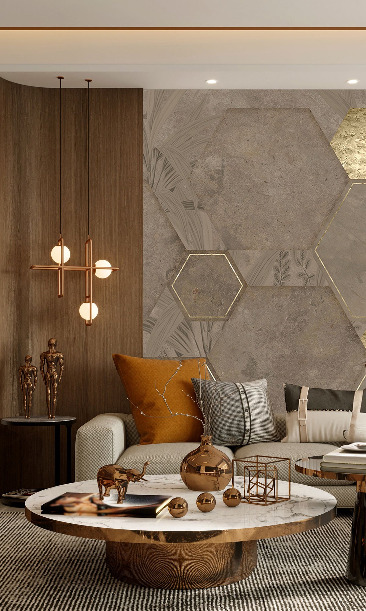 Camel Brown Geometric Paradise Mural Wallpaper M2570 - Peel and Stick Removable Wallpaper for Bedroom, Living Room, Nursery Decor