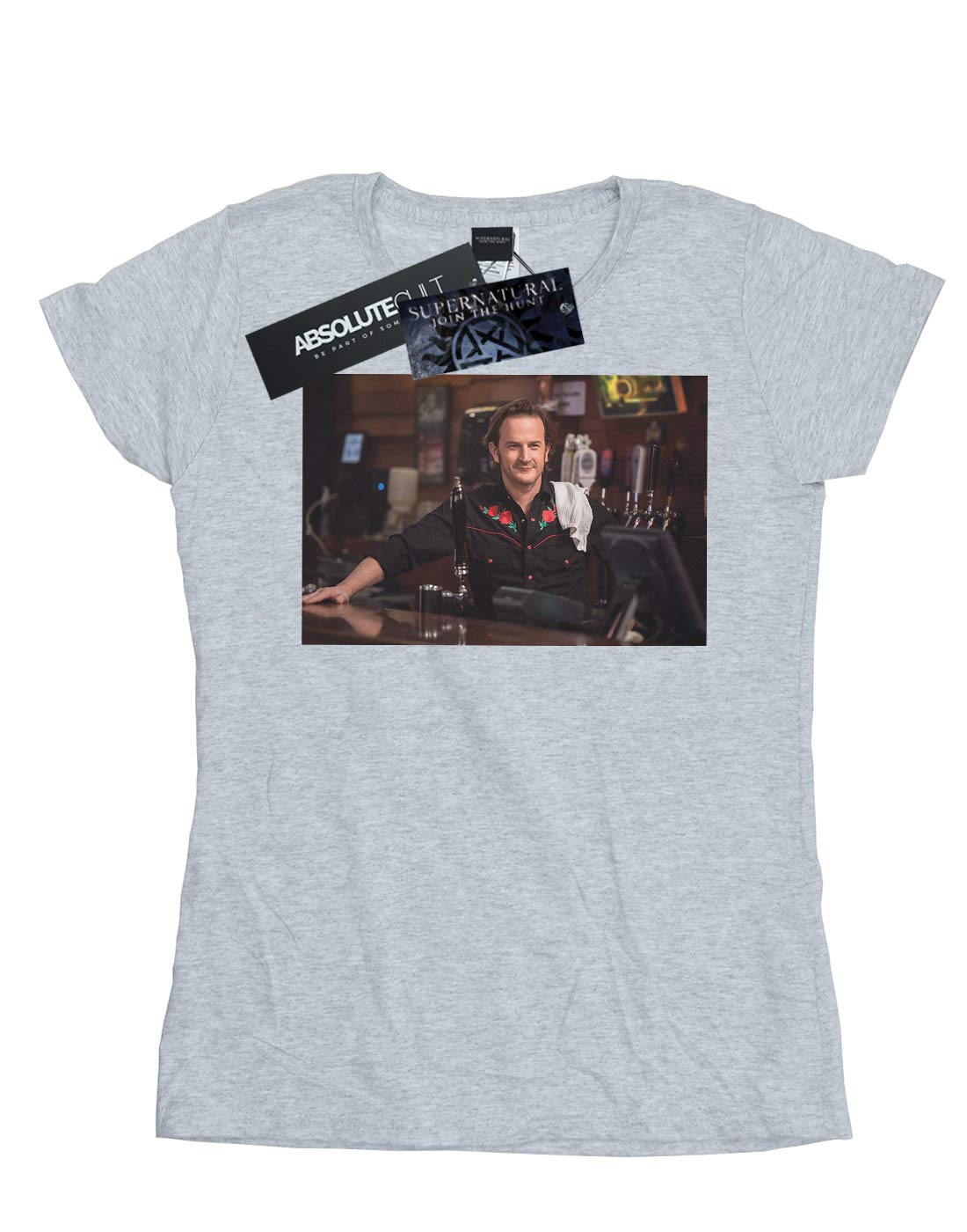 Supernatural Women's Gabriel's Bar Graphic T-Shirt - Sport Grey - Large Size - Casual Wear, Fan Merchandise, TV Show Apparel for Everyday Outfits