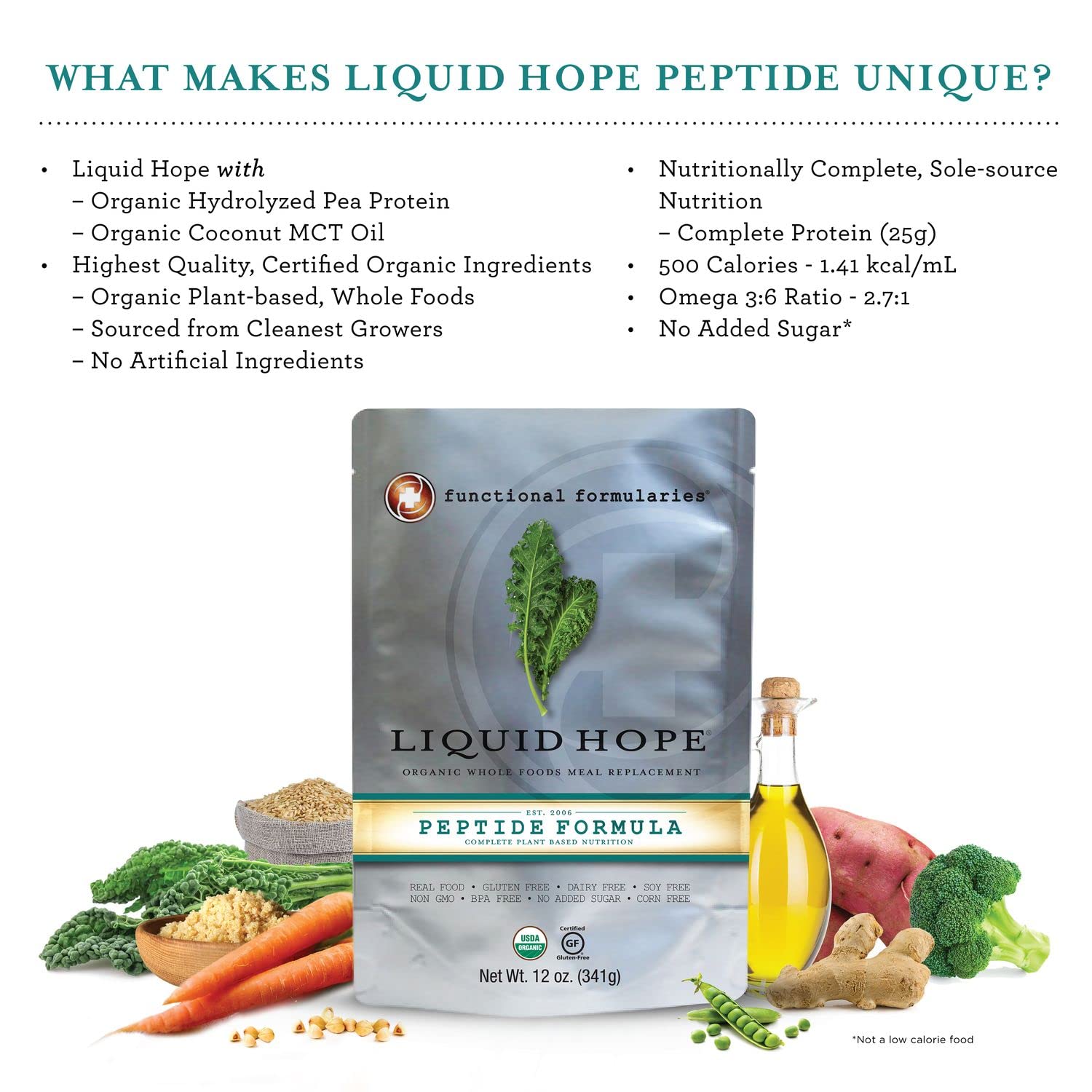 Organic Liquid Hope Peptide Tube Feeding Formula - Nutrient-Rich Meal Replacement Supplement, 12 Oz Pouch (Pack of 24) | Ideal for Patients, Elderly Care & Post-Surgery Recovery