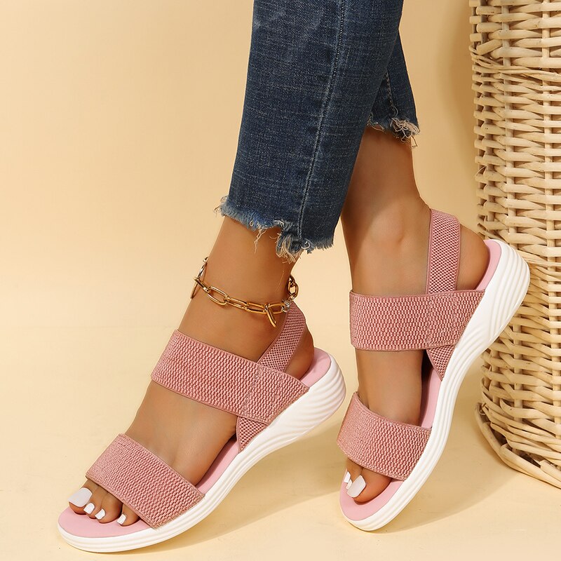 Lovevop Women's Wedge Heel Platform Sandals - Comfortable Elastic Band Beach Shoes for Summer, Outdoor & Christmas Gifts | Perfect for Vacation, Walking, and Casual Wear