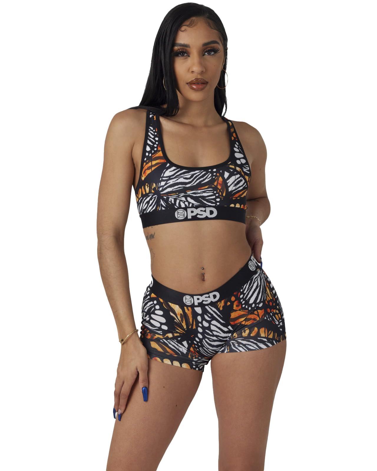PSD Women's Animal Print Sports Bra - Racerback Workout Bra with Breathable Microfiber Fabric for Yoga, Running & Gym - Plus Size & High Support
