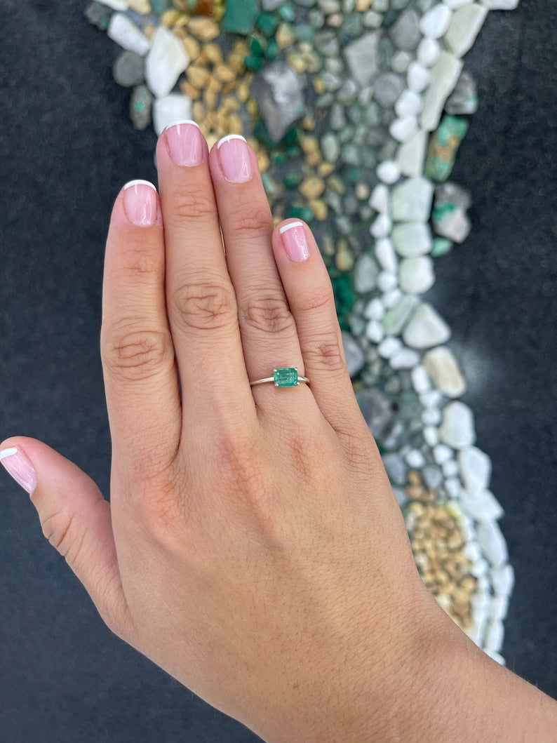1.05ct Emerald Cut East to West Sterling Silver Women's Ring - Elegant Four Prong Engagement, Wedding, Anniversary & Gift Jewelry for Her