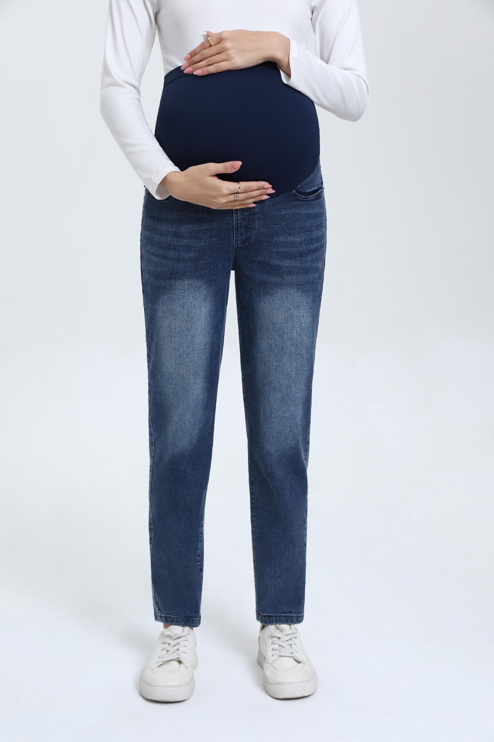 Stylish Women's Maternity Boyfriend Jeans - Over Belly Stretch Denim Pregnancy Pants for Comfort & Fashion | Perfect for Casual Outings, Work & Everyday Wear