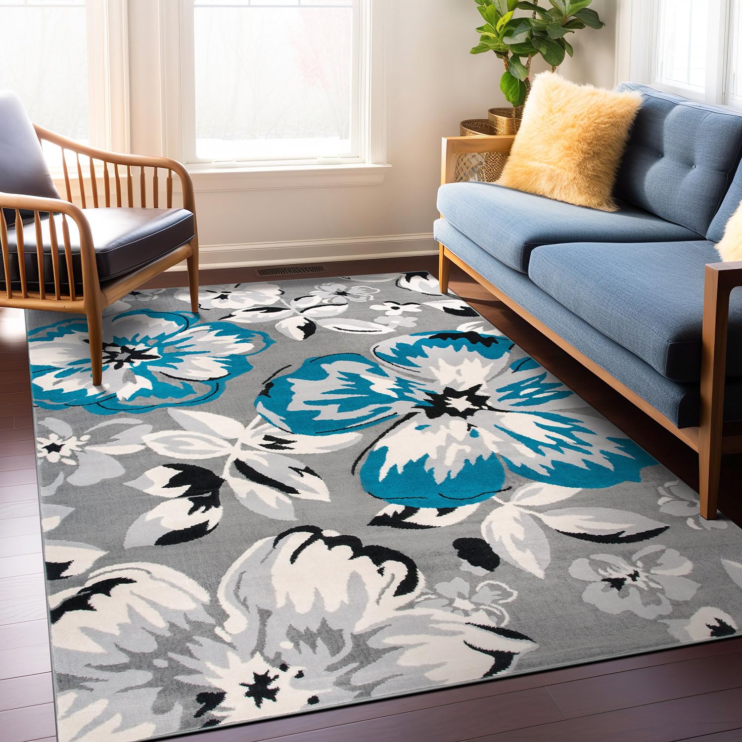 Modern Floral Design Non-Shedding Area Rug 6'6