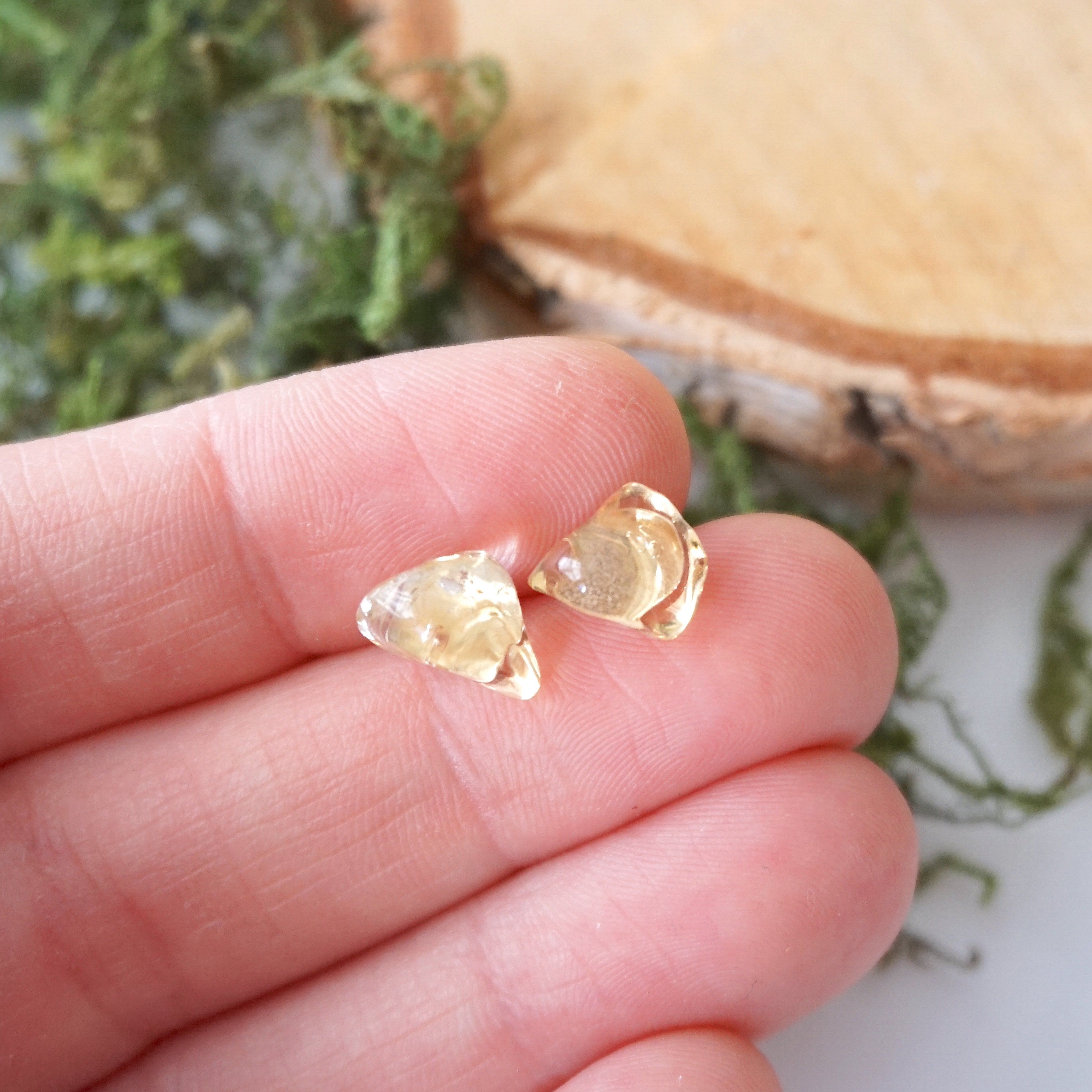 Natural Citrine Stud Earrings - 14K Gold Plated Post Earrings for Women - Elegant Minimalist Jewelry for Everyday Wear, Gift Giving & Special Occasions