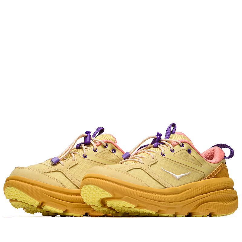 Hoka One One Bondi 8 Running Shoes for Men - Flaxseed/Varsity Yellow | Cushioned Comfort for Long Distance Running & Walking