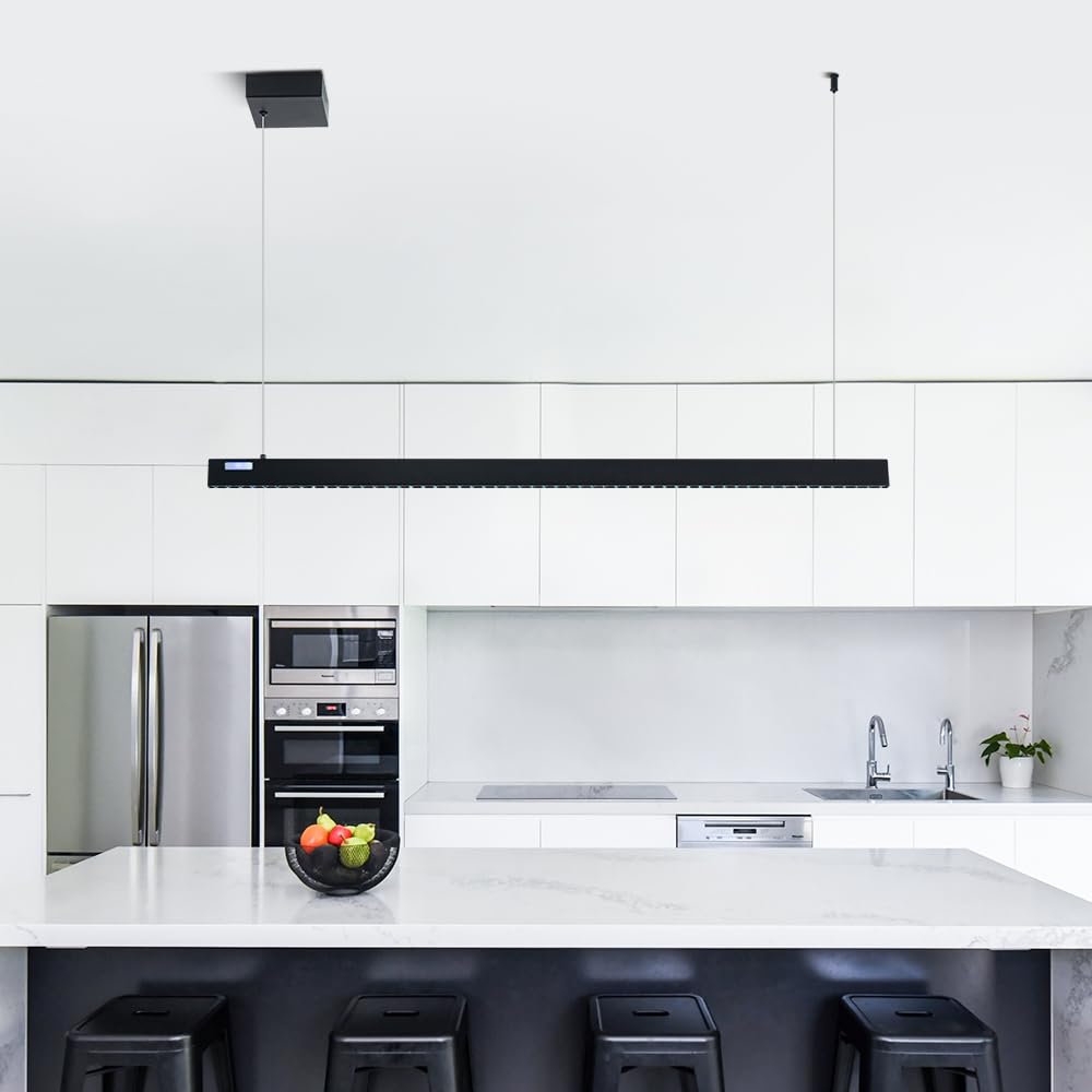 Modern LED Linear Chandelier Pendant Light - 21W 1980lm 6000K Black - Contemporary Lighting for Living Room, Office, Dining Room, Kitchen Island & Billiard Room - Perfect for Home & Commercial Spaces