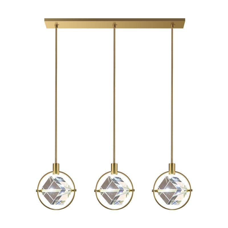 Modern Crystal Cube LED Rotating Pendant Light - Dimmable Chandelier for Dining Room, Bedroom & Living Room Decor