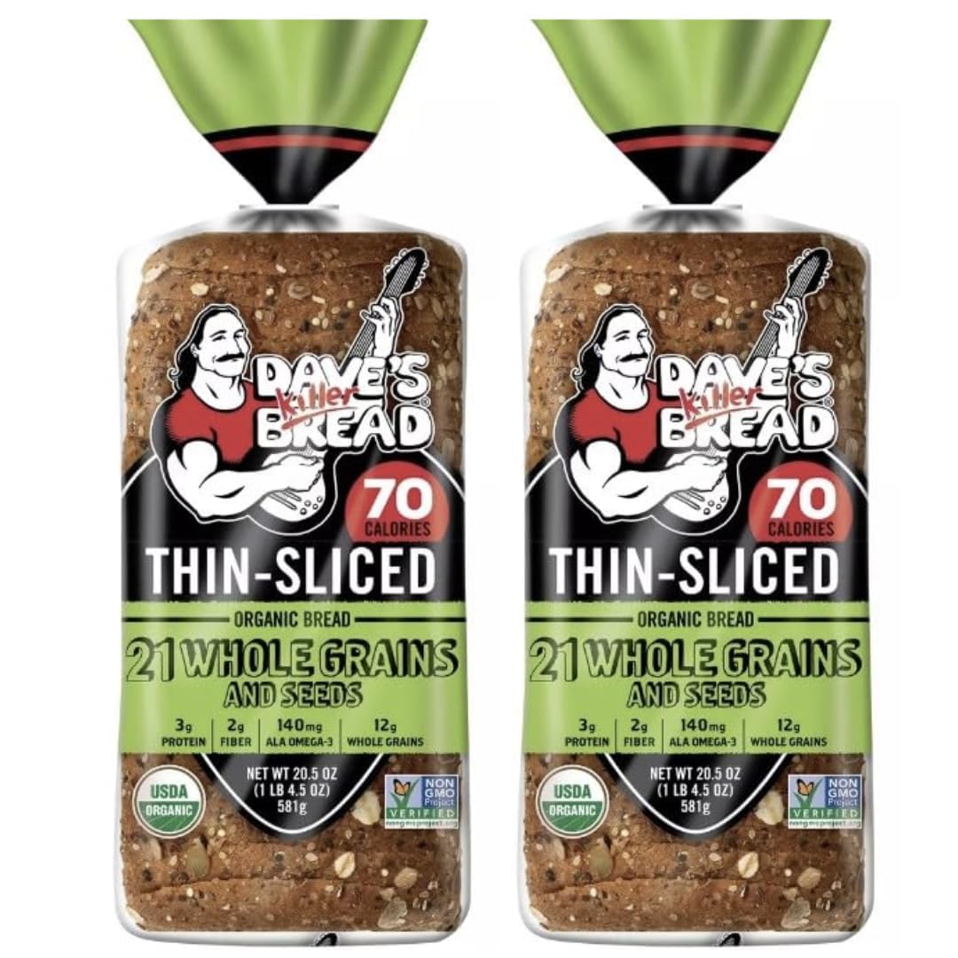 Dave's Killer Bread Organic 21 Whole Grains & Seeds Bread - 20.5oz (2 Pack) | USDA Organic, 70 Calories per Slice, No Artificial Flavors | Healthy Breakfast, Sandwich Making & Family Snacks
