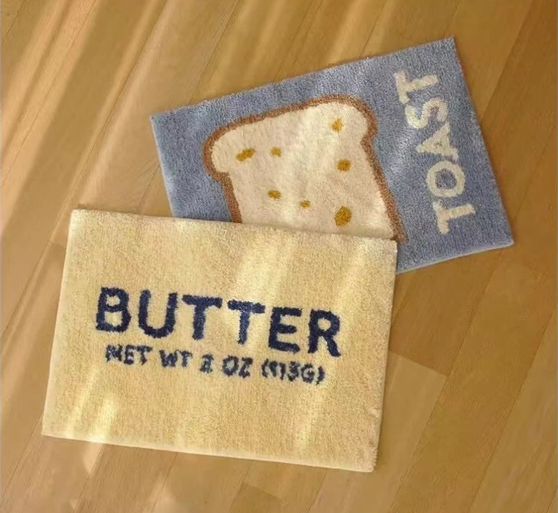 Non-Slip Cartoon Butter & Toast Floor Mat - Soft Kitchen Rug for Kids Playroom, Dining Area, and Bathroom Safety