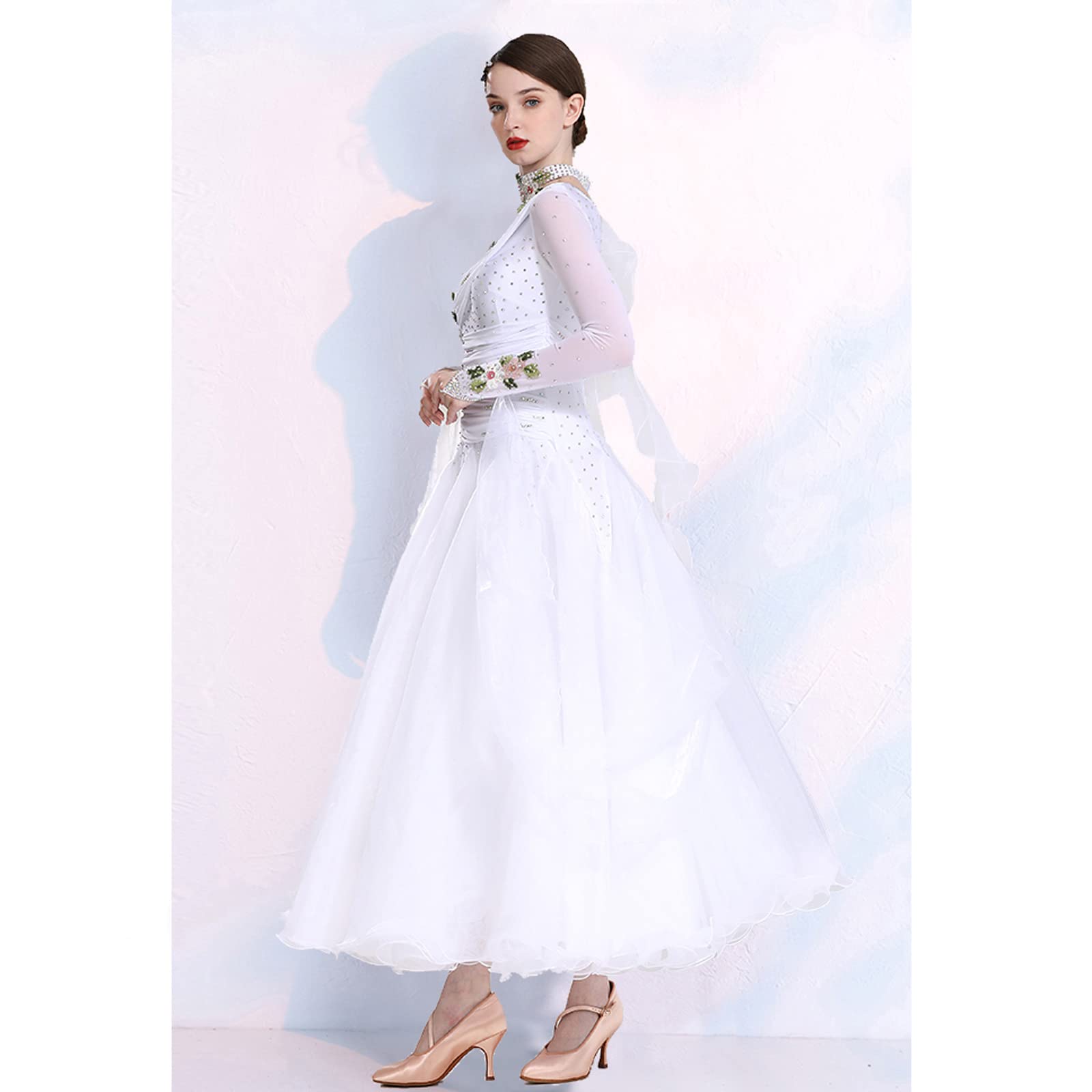 Professional Standard Ballroom Dance Dress for Women - Salsa, Waltz & Competition Costume - Elegant Embroidery Design for Latin & Social Dancing Events