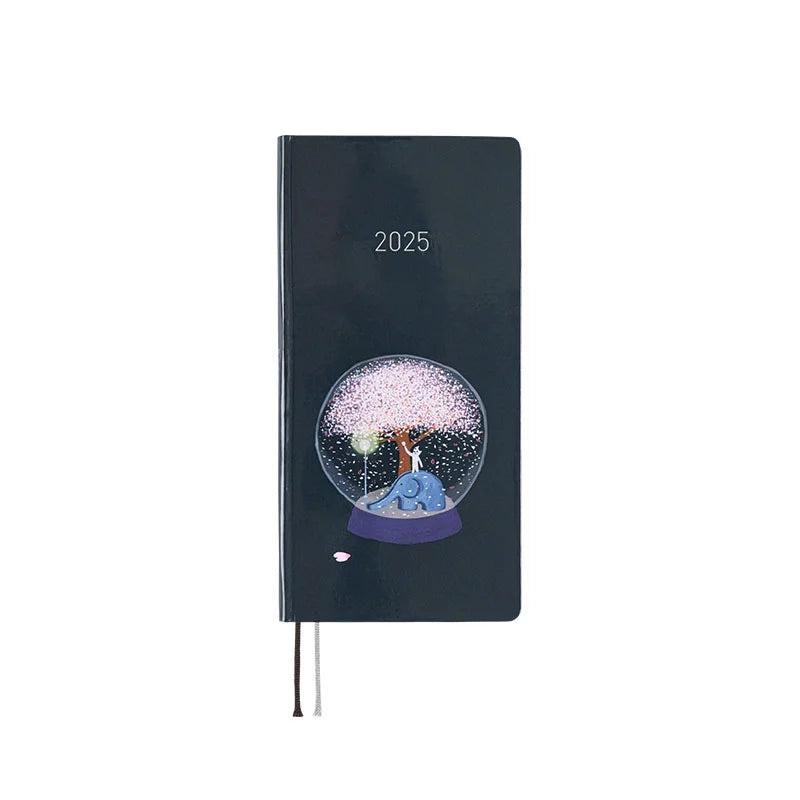 Hobonichi Techo 2025 Planner - Hiroko Kubota Night Cherry Blossom Snow Globe Weeks Hardcover, Weekly Horizontal Layout, January Start, Monday Start, English Edition | Perfect for Journaling, Planning & Gift Giving