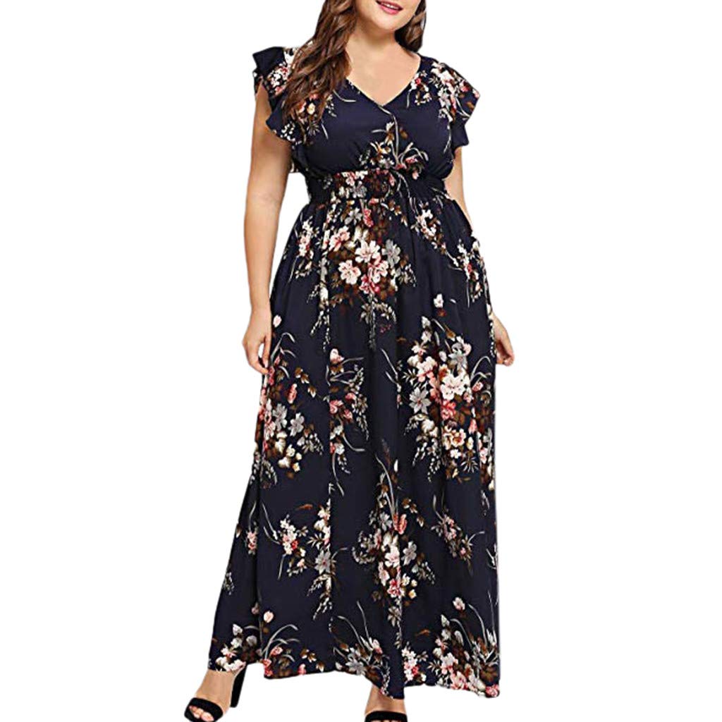 Boho Floral Print Plus Size Maxi Dress for Women - Sleeveless Summer Party Dress in Black | Perfect for Beach Vacations, Weddings & Casual Outings