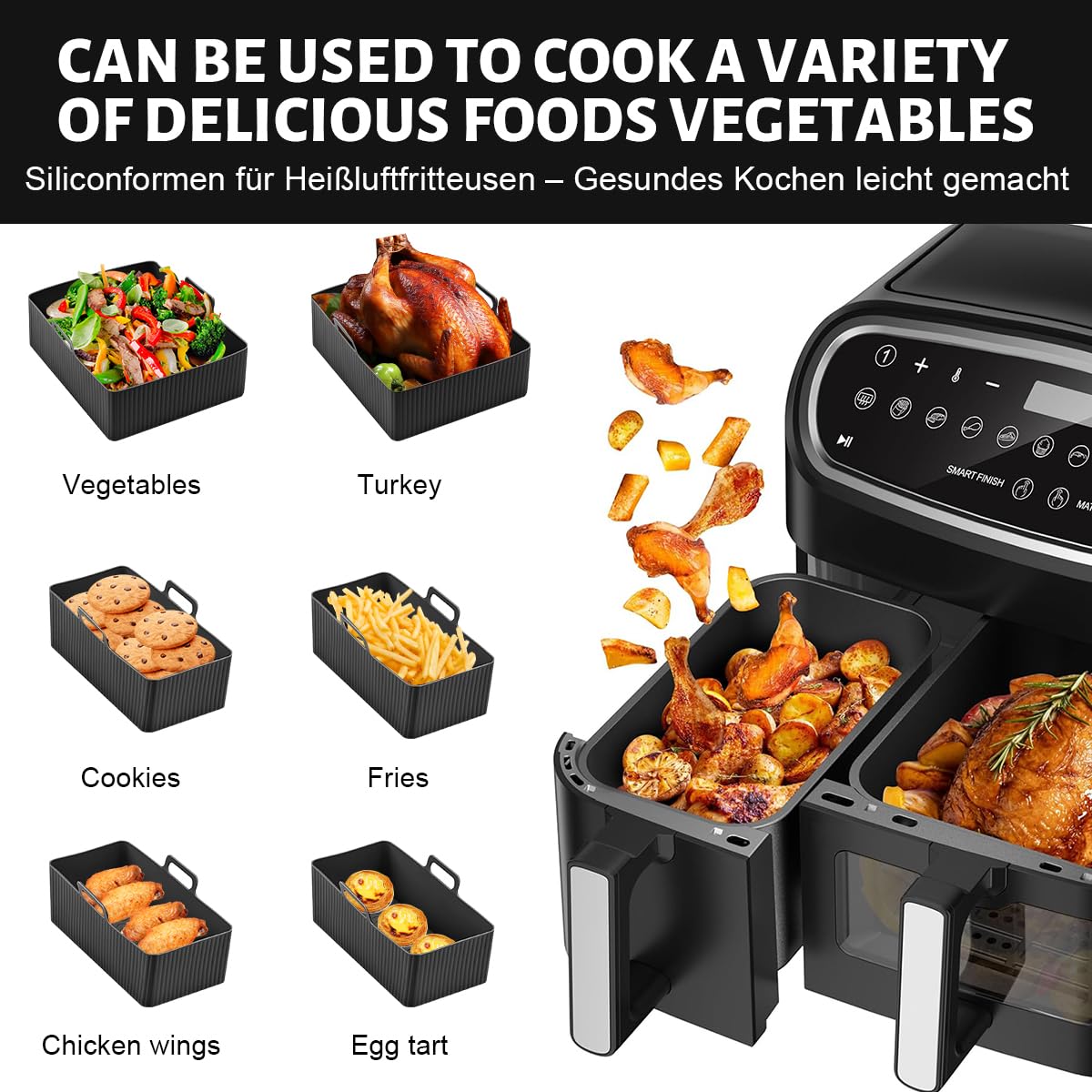 VIRIECH Silicone Air Fryer Accessories Set of 2 - Compatible with Moulinex EY9018, Dual Air Fryer Lakeland 5L/3L, Tower T17099, Salter EK5729 - Reusable Non-Stick Baking Molds for Oil-Free Cooking - Perfect for Roasting, Baking, and Meal Prep