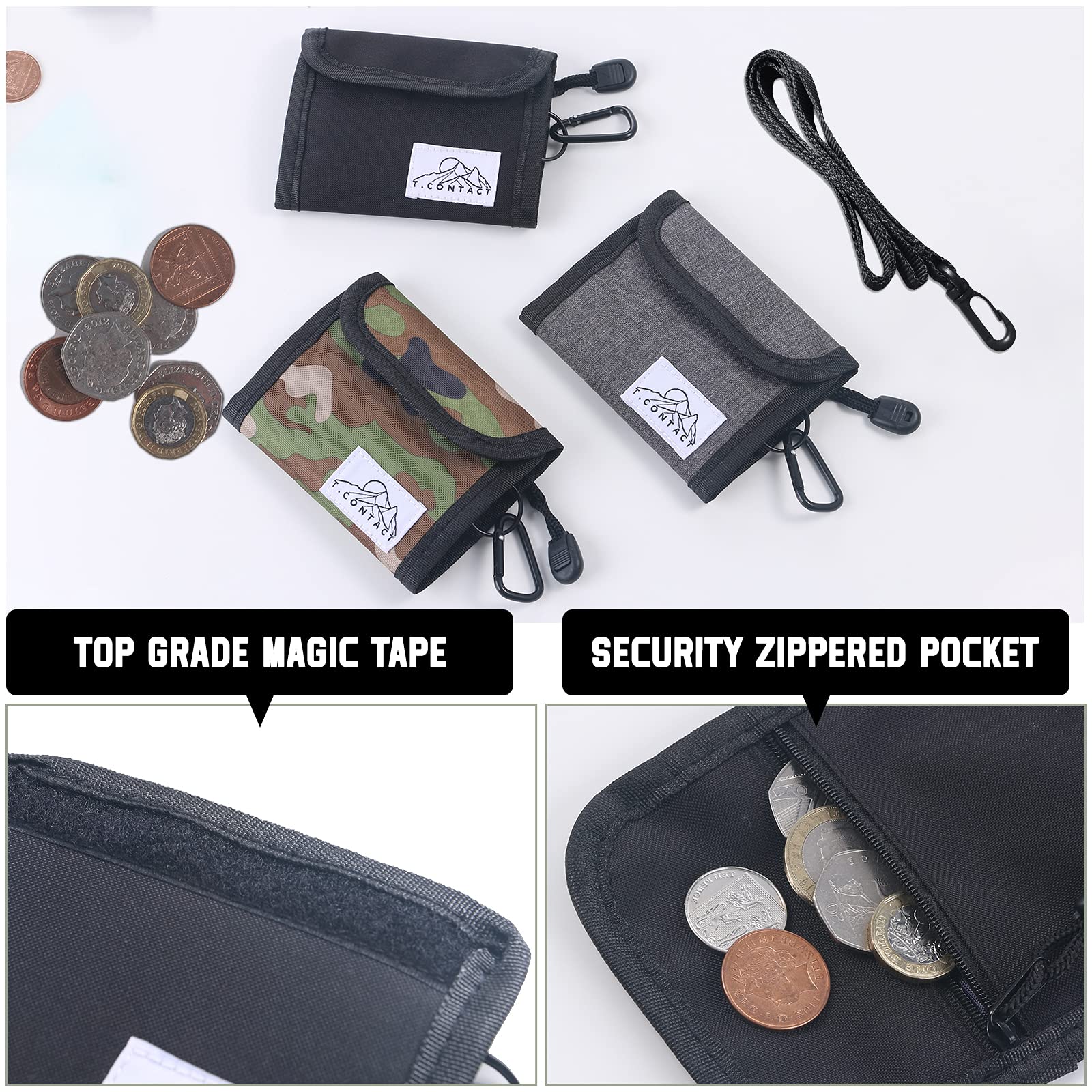 T.CONTACT Neck Wallet Lanyard - RFID Blocking Zippered Travel Wallet for Men & Women - Secure ID Card Holder with Coin Purse - Perfect for Travel, Hiking & Daily Use (Black)