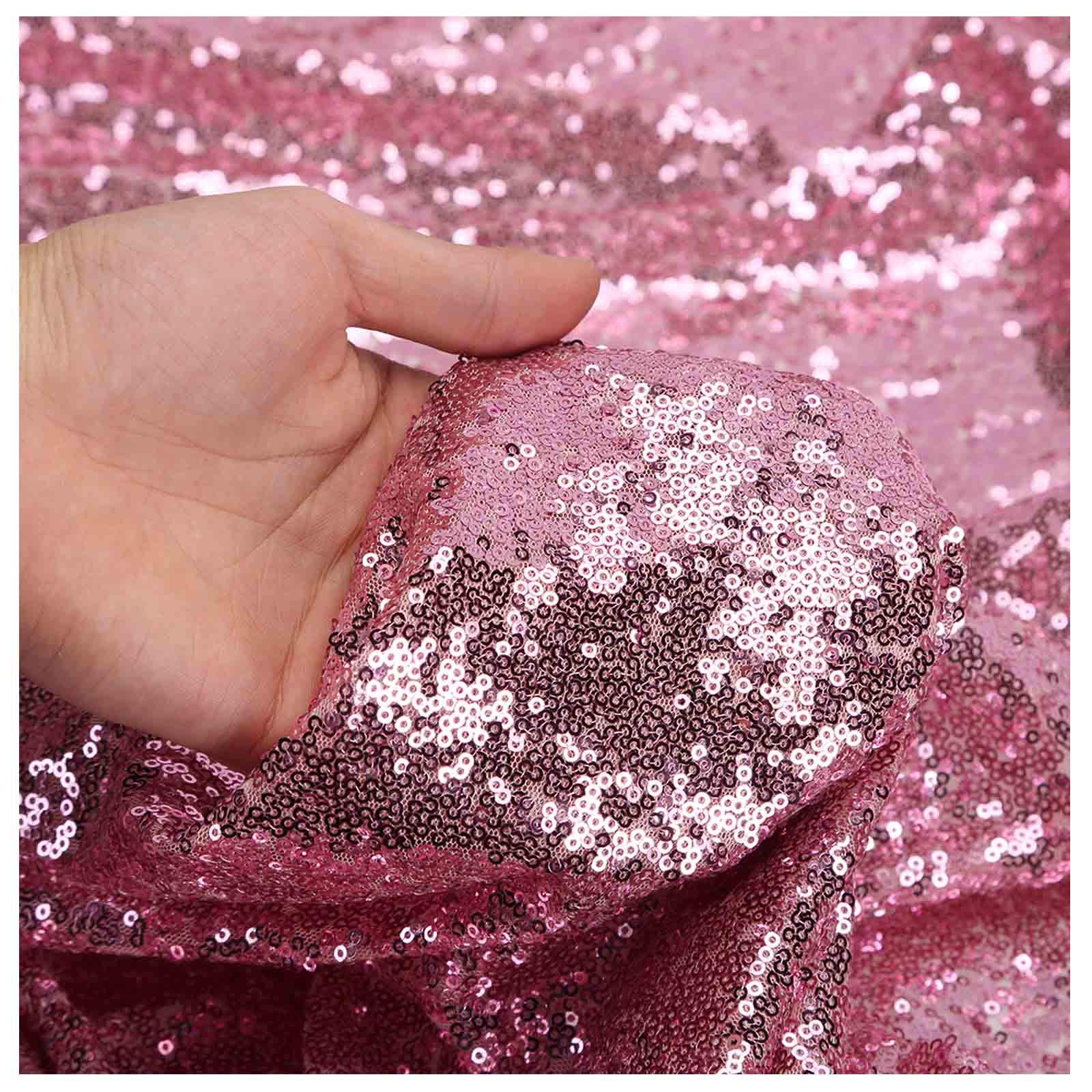 LQIAO 5 Yards Pink Gold 2-Way Stretch Mesh Sequin Fabric - 50 Inch Wide Lace Net Embroidery Shiny Dot Sequin Material for Wedding Dresses, Costumes & DIY Crafts | Perfect for Evening Gowns, Dance Costumes, Home Decor & Fashion Accessories