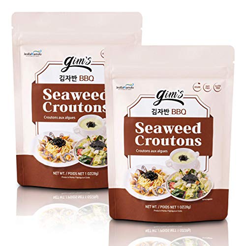 Vegan BBQ Seaweed Croutons - Gluten Free, Non-GMO Crunchy Snacks (2 Pack) | Perfect for Soups, Salads & Healthy On-the-Go Snacking | Crispy Korean Gim's Seaweed Snacks 김자반