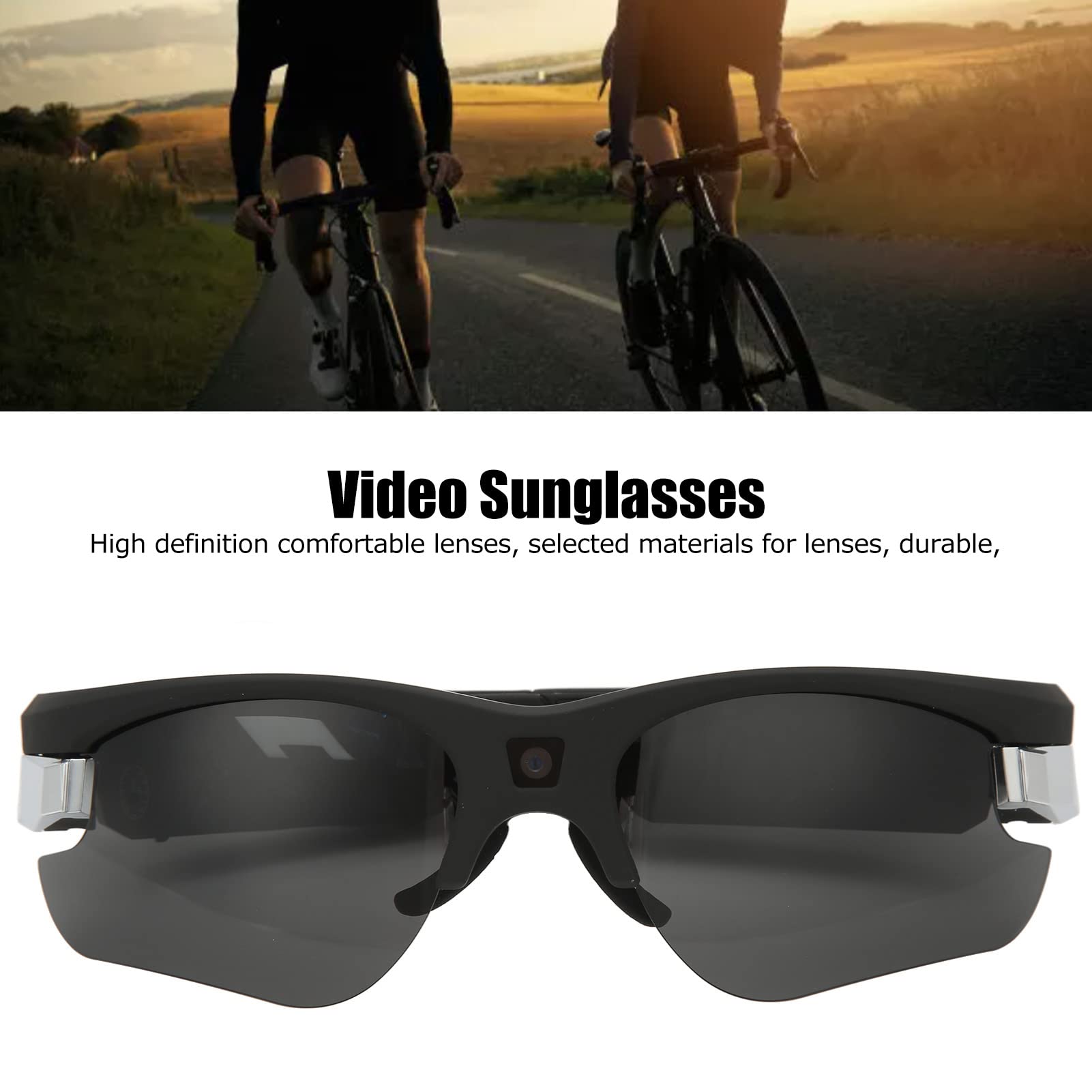 HD 1080P Video Recording Sunglasses with 4 Interchangeable Lenses - Sports Camera Glasses for Cycling, Driving, Hunting & Outdoor Adventures | Hands-Free Action Camera for Vlogging, Travel & Extreme Sports