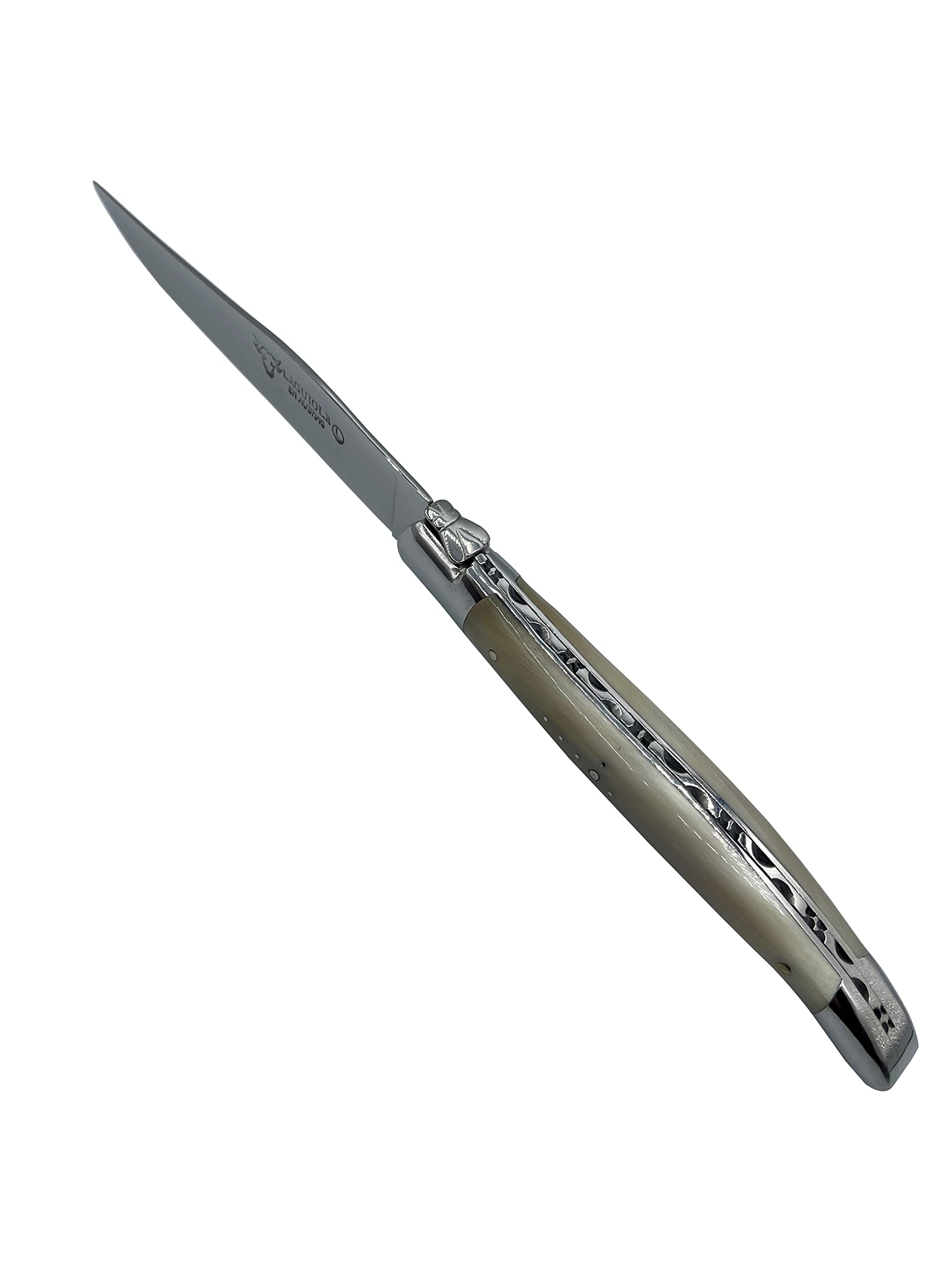 Premium Laguiole en Aubrac Forged Full Tang Steak Knives Set - 4-Piece Luxury Stainless Steel Cutlery with Solid Horn Handle & Polished Bolsters - Perfect for Fine Dining, Steakhouse Experience & Gourmet Gifts