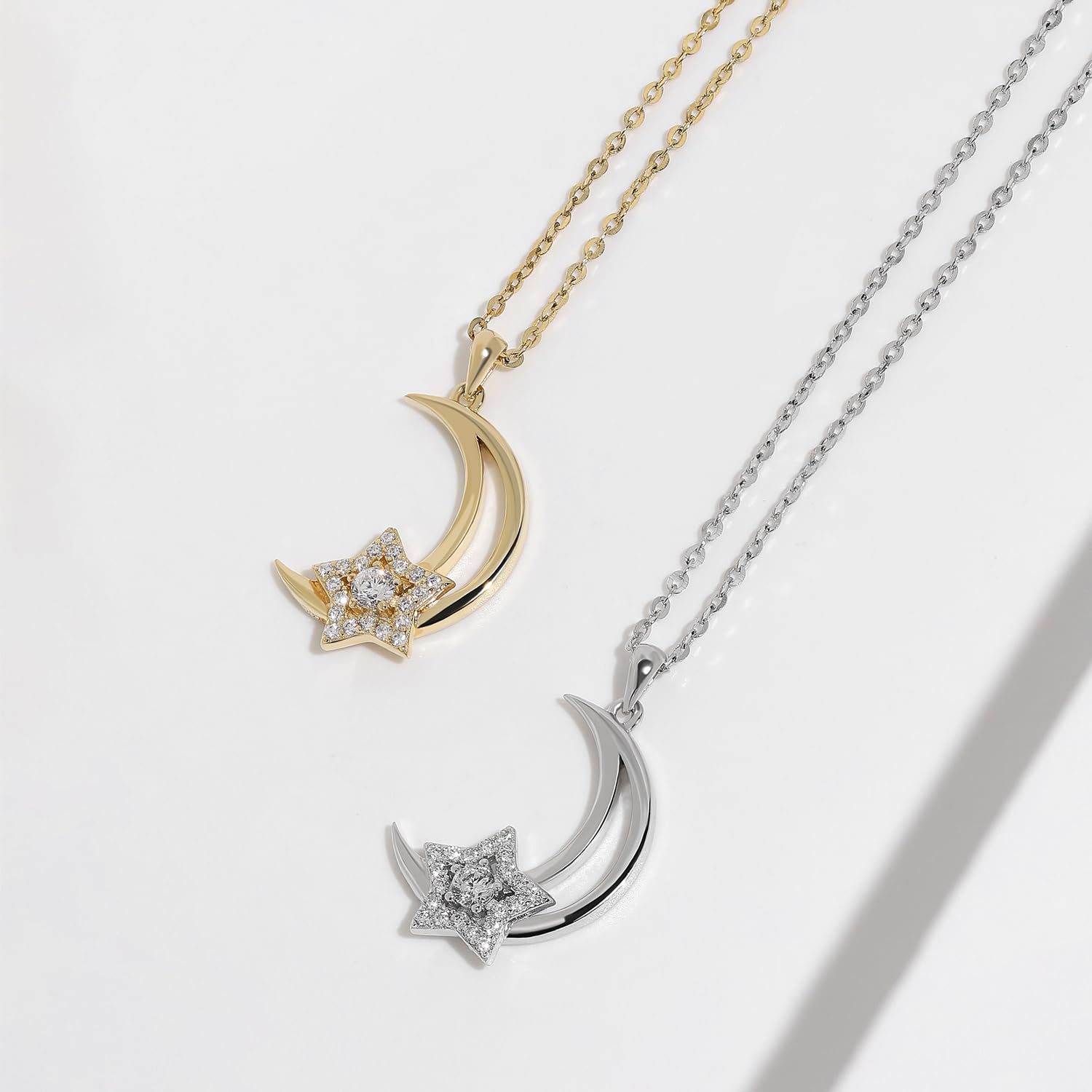 Meissa Dainty Moon Star Pendant Necklace for Women - 925 Sterling Silver Simple Elegant Necklace, Cute Aesthetic Moon Jewelry, Gold & Silver Jewish Star Necklace - Perfect for Daily Wear, Gift Giving & Special Occasions