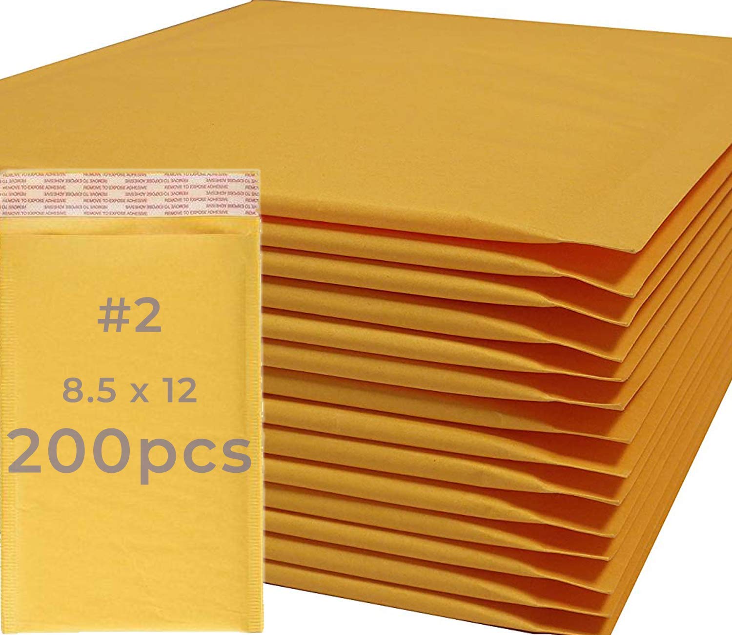 Premium #2 Kraft 8.5x12 Gold Bubble Mailers - 200 PCS Padded Poly Shipping Envelopes for Ecommerce, Small Business & Online Stores | Durable, Water-Resistant Packaging for Jewelry, Cosmetics & Apparel Shipments | Made in USA