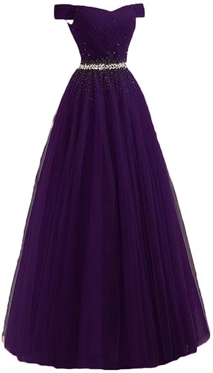 Elegant Off Shoulder Prom Dresses Long Tulle Beaded Evening Gowns for Women - Perfect for Formal Dances, Weddings & Special Occasions