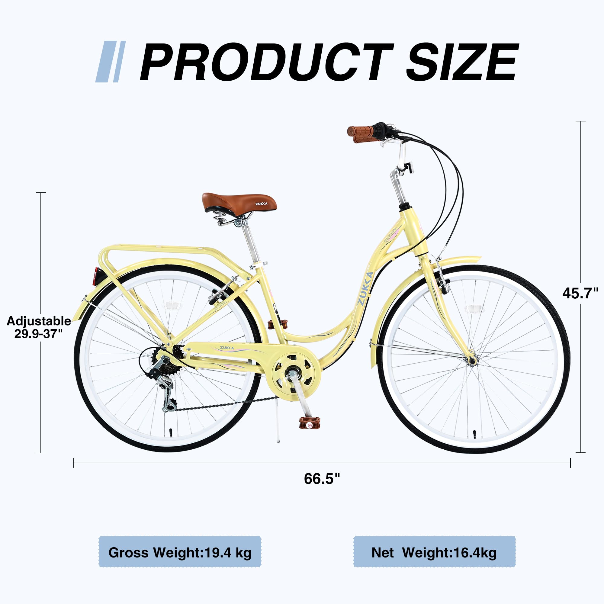 26 Inch Women's Beach Cruiser Bike - 7 Speed Adjustable Seat Comfort Bike for Women & Adults - Perfect for Commuting, Leisure Rides & Beach Cruising