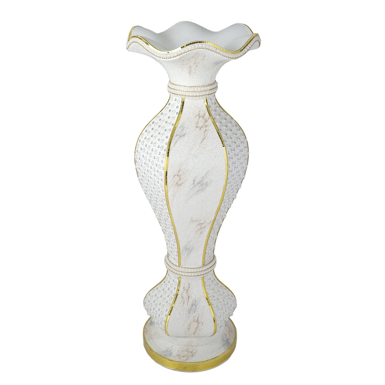 40-Inch White Gold Ceramic Vase with Marble Design & Mirror Mosaic - Elegant Wedding Centerpiece, Party Decor, Home Decoration for Living Room & Reception Hall