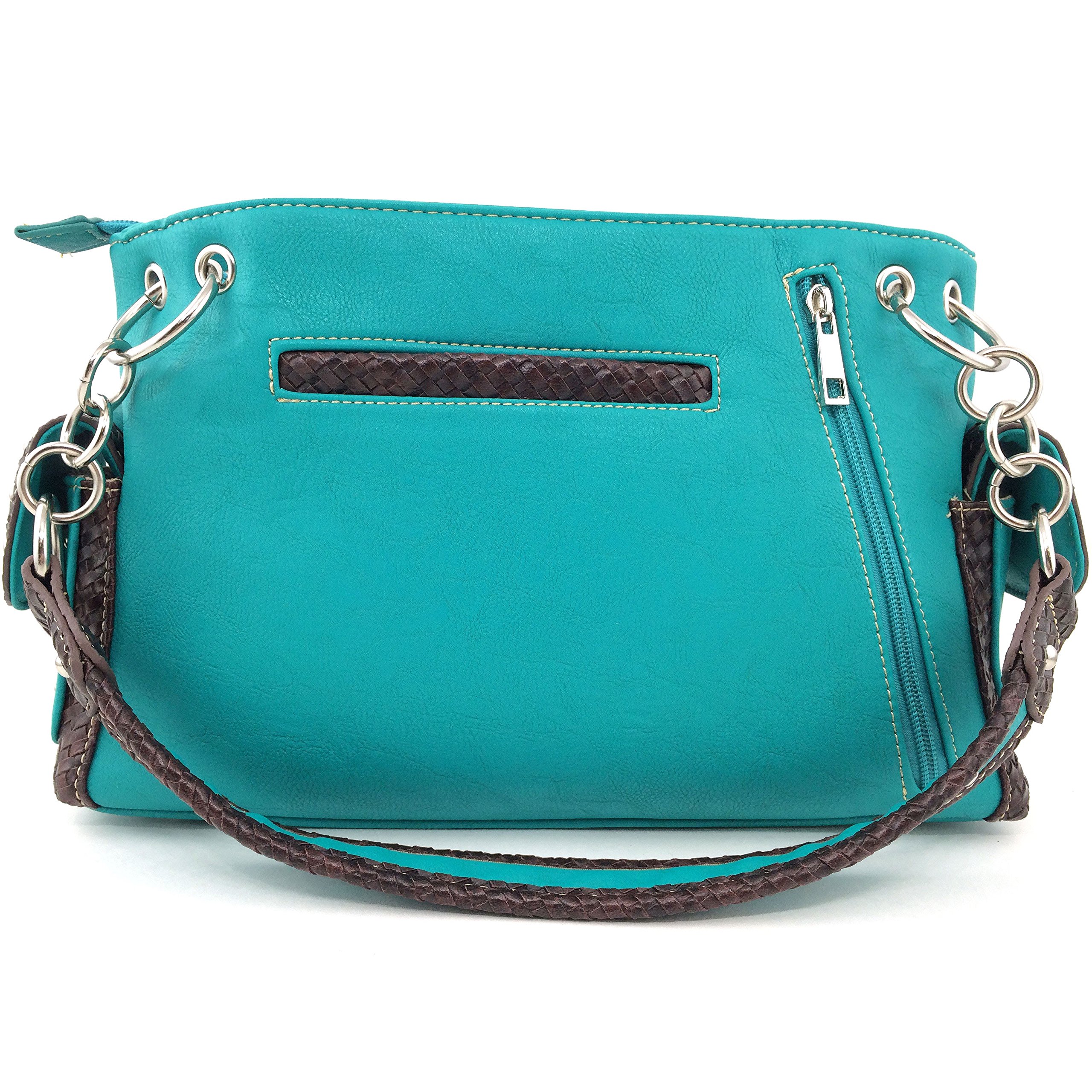 Justin West Turquoise Cross Flowers Leather Woven Concealed Carry Handbag Purse - Stylish & Secure for Everyday Use, Travel, and Special Occasions