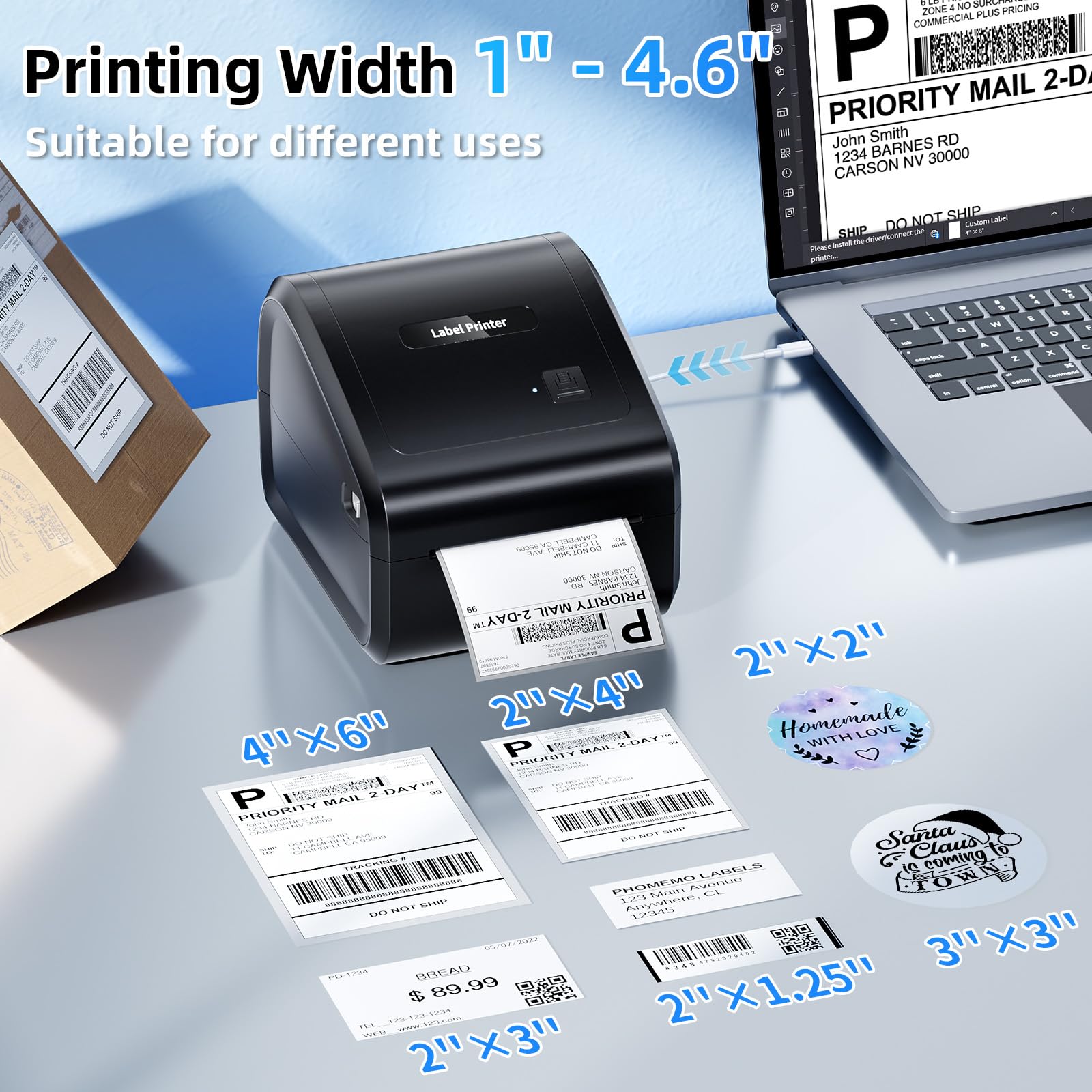 D550 Pro Wireless Bluetooth & Ethernet Thermal Label Printer 4x6 - Shipping Label Printer for Small Business, Office & Home Use - Compatible with Bluetooth, Ethernet & USB - Perfect for E-commerce, Amazon FBA & Logistics Label Printing