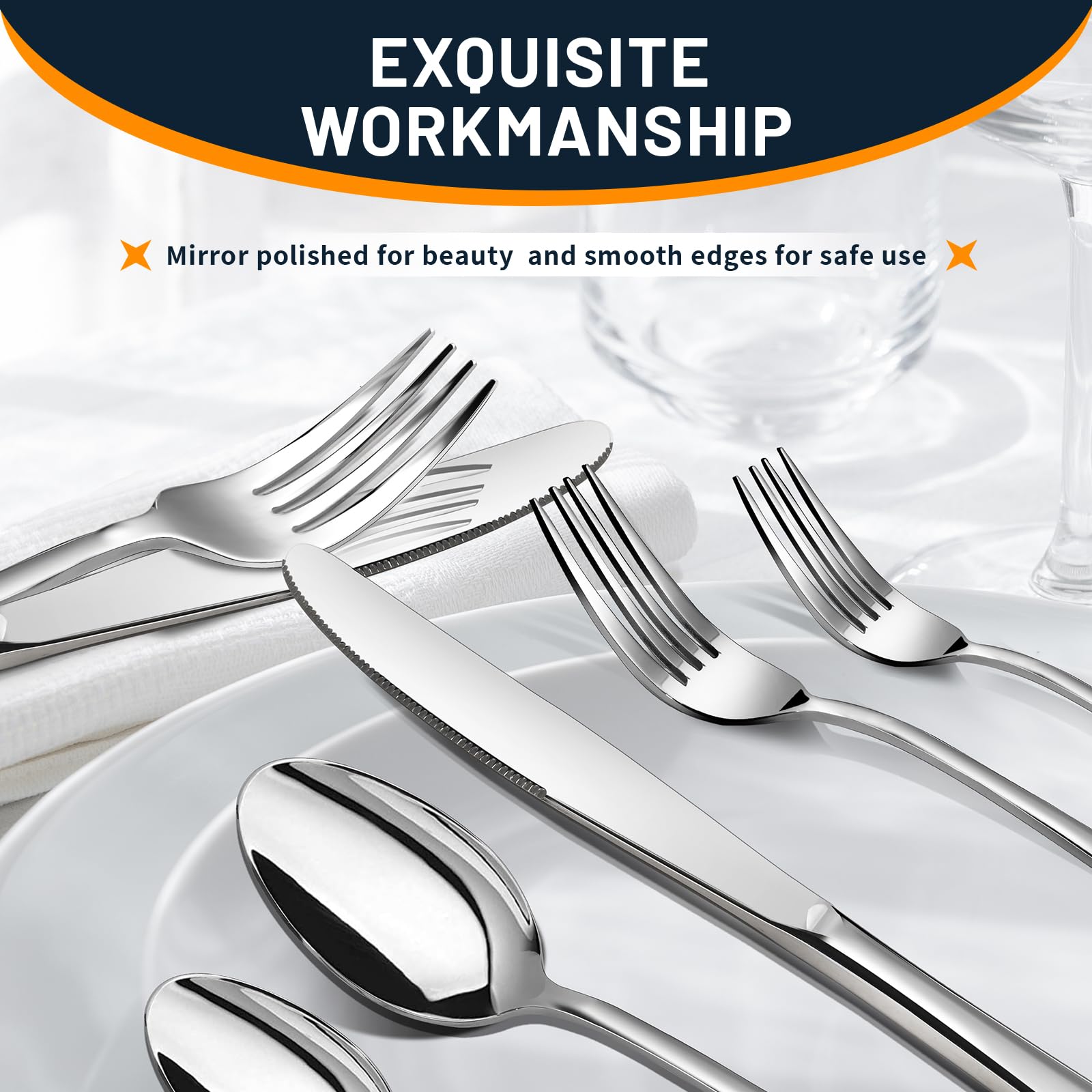 40-Piece Stainless Steel Silverware Set for 8 - Heavy Duty Mirror Polished Flatware with Forks, Spoons & Knives - Dishwasher Safe Cutlery Set for Home Kitchen, Restaurants & Dinner Parties