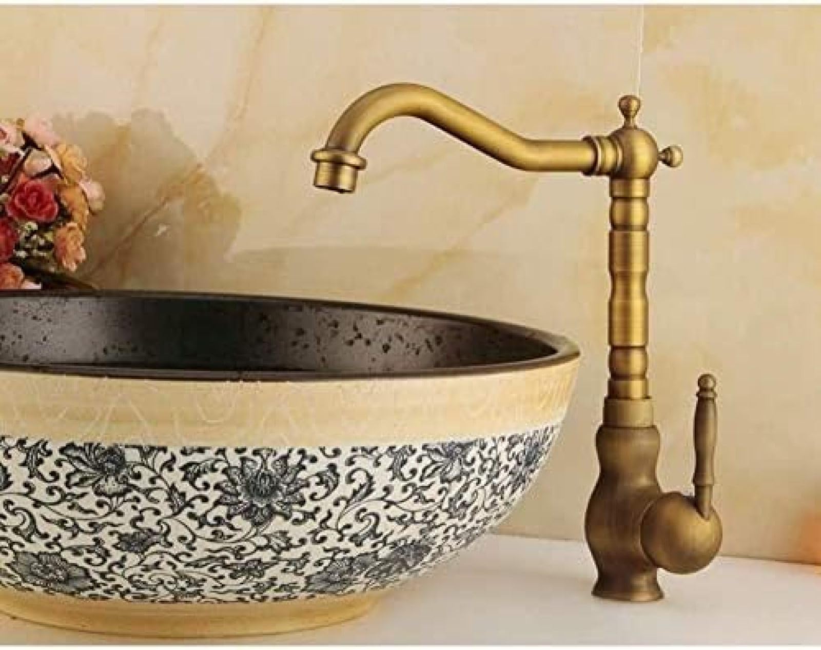 CRJUS Antique Brass Kitchen Faucet & Bathroom Sink Faucet - Vintage Style Pull-Down Sprayer for Modern Farmhouse & Industrial Decor | Perfect for Cooking, Washing Dishes & Bathroom Sink Use
