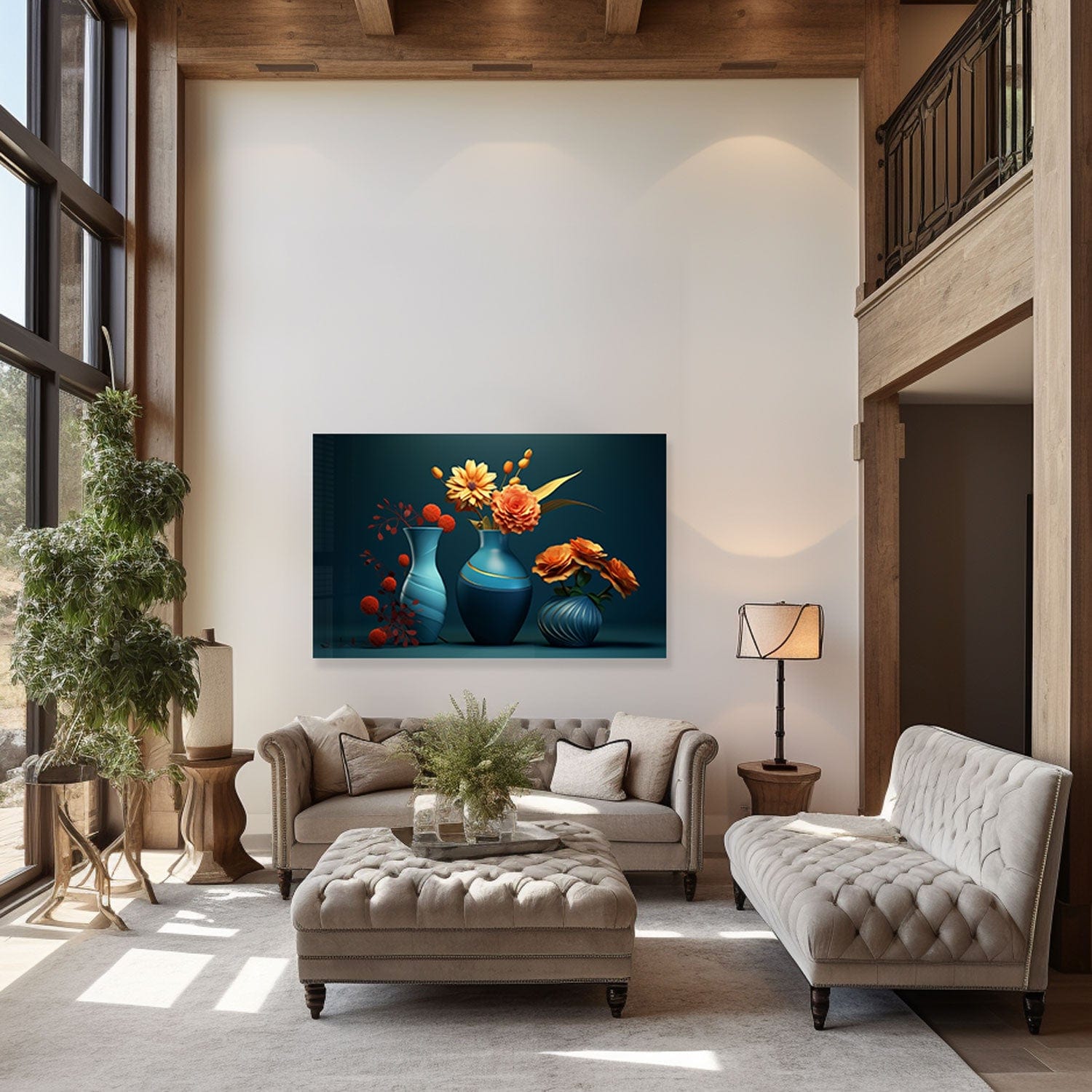 Portrait Flowers Tempered Glass Wall Art - Elegant Floral Home Decor for Living Room, Bedroom & Office - Shatterproof & Stylish