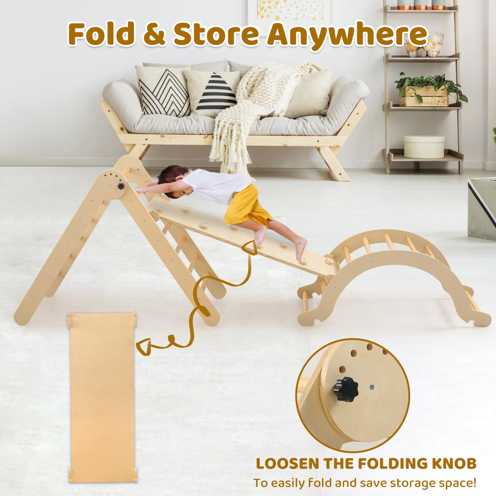 7 in 1 Wooden Pikler Triangle Set for Toddlers - Montessori Foldable Climbing Toys with Arch, Ramp & Triangle | Indoor/Outdoor Play Equipment for Kids' Early Learning & Physical Development | Perfect for Home Playroom, Daycare or Backyard Activities
