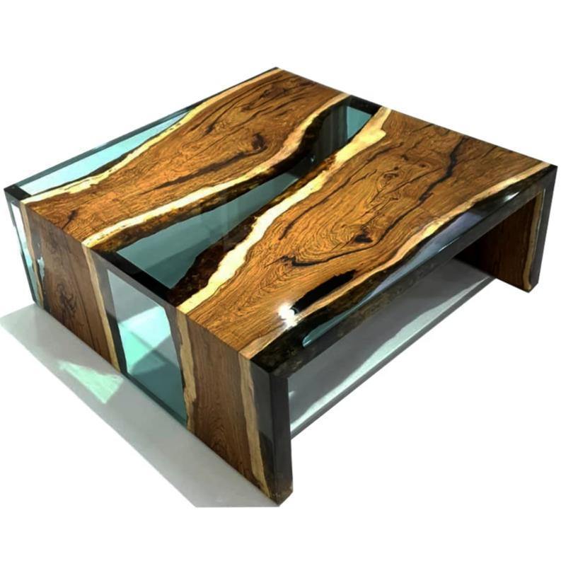 Aquamarine Walnut Wood Waterfall Coffee Table - Modern Living Room Furniture for Small Spaces, Home Decor Centerpiece, Perfect for Apartments and Cozy Homes
