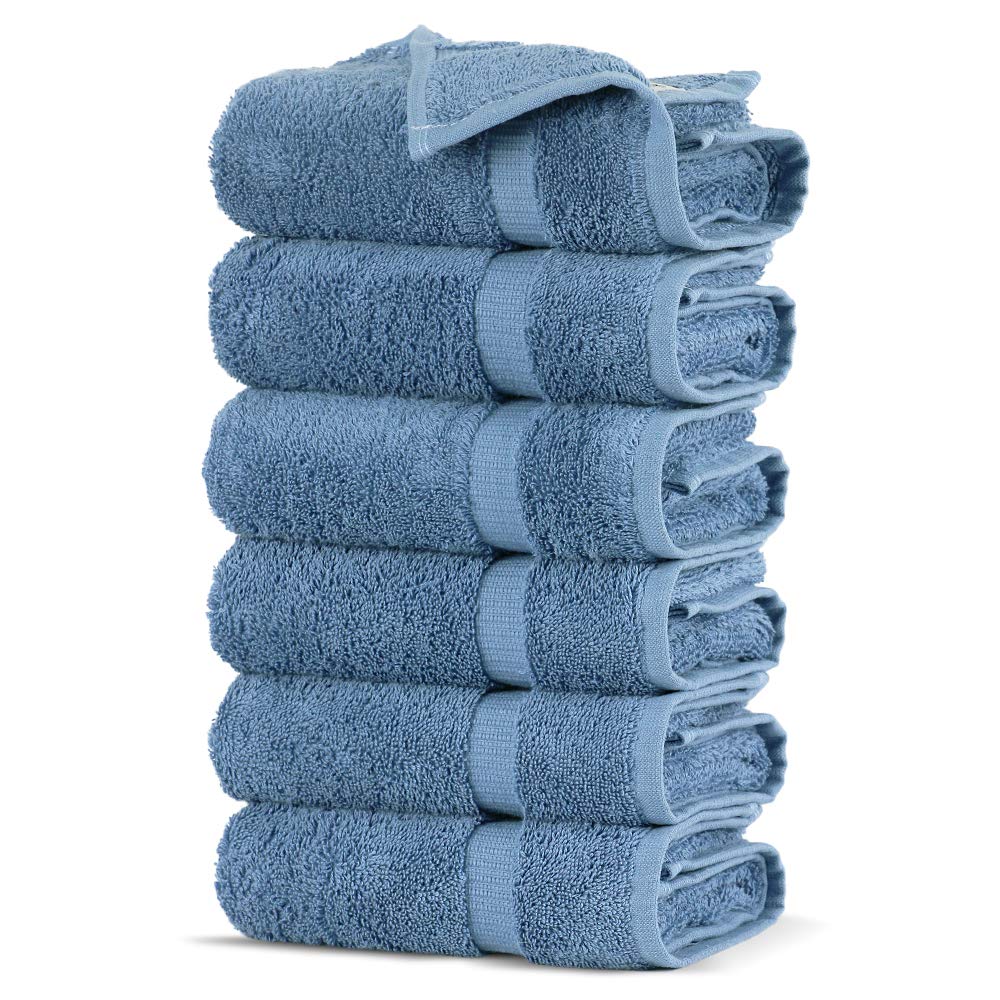 Premium Cotton Turkish Towels - Ultra Soft & Absorbent 6-Piece Hand Towel Set in Wedgewood Blue | Perfect for Bathroom, Spa, Beach & Gym Use