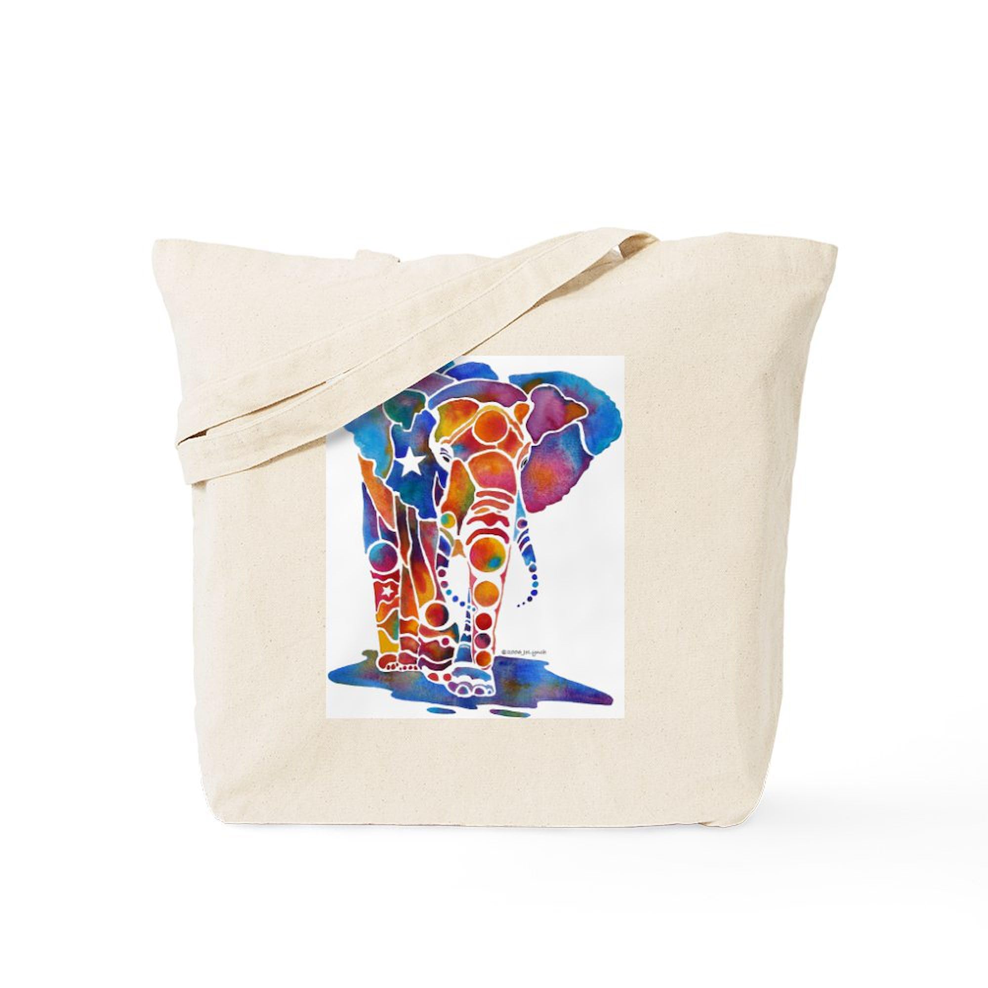 Whimsical Emma Elephant Tote Bag - Reusable Natural Beige Canvas Shopping Bag for Women | Eco-Friendly Grocery & Beach Tote | Perfect for Shopping, Travel & Daily Use