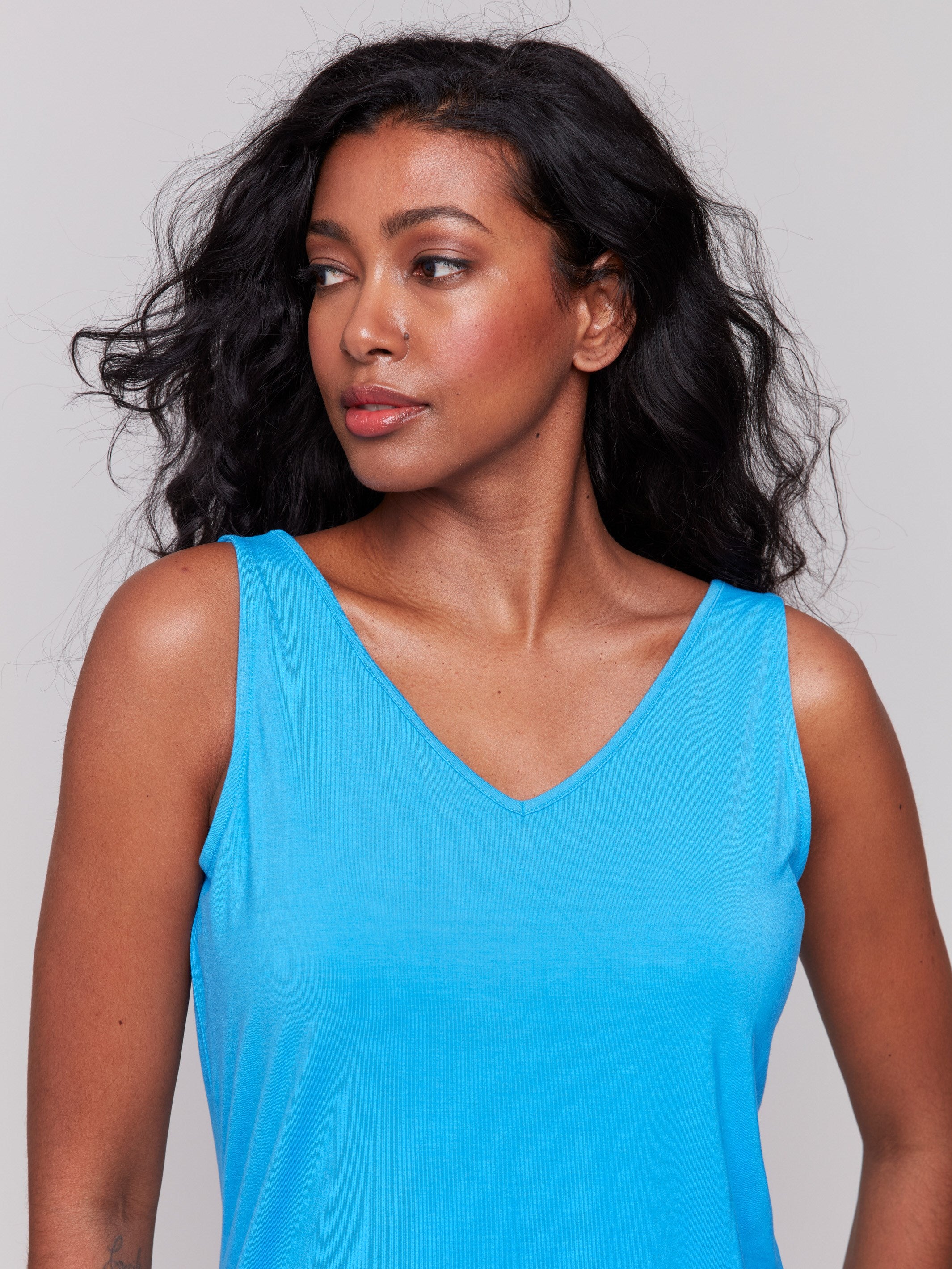 Reversible Bamboo Camisole Top - Soft & Comfortable Women's Tank Top for Summer, Beach, and Casual Wear | Lagoon Blue & White Two-Tone Design