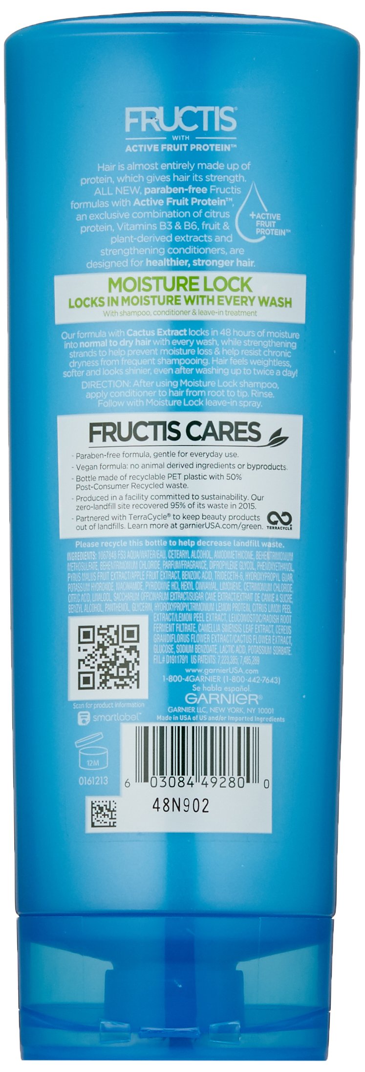 Garnier Fructis Moisture Lock Conditioner for Dry Hair - 12 Fl Oz | Hydrating & Nourishing Hair Treatment for Softness & Shine - Daily Use & Post-Wash Care