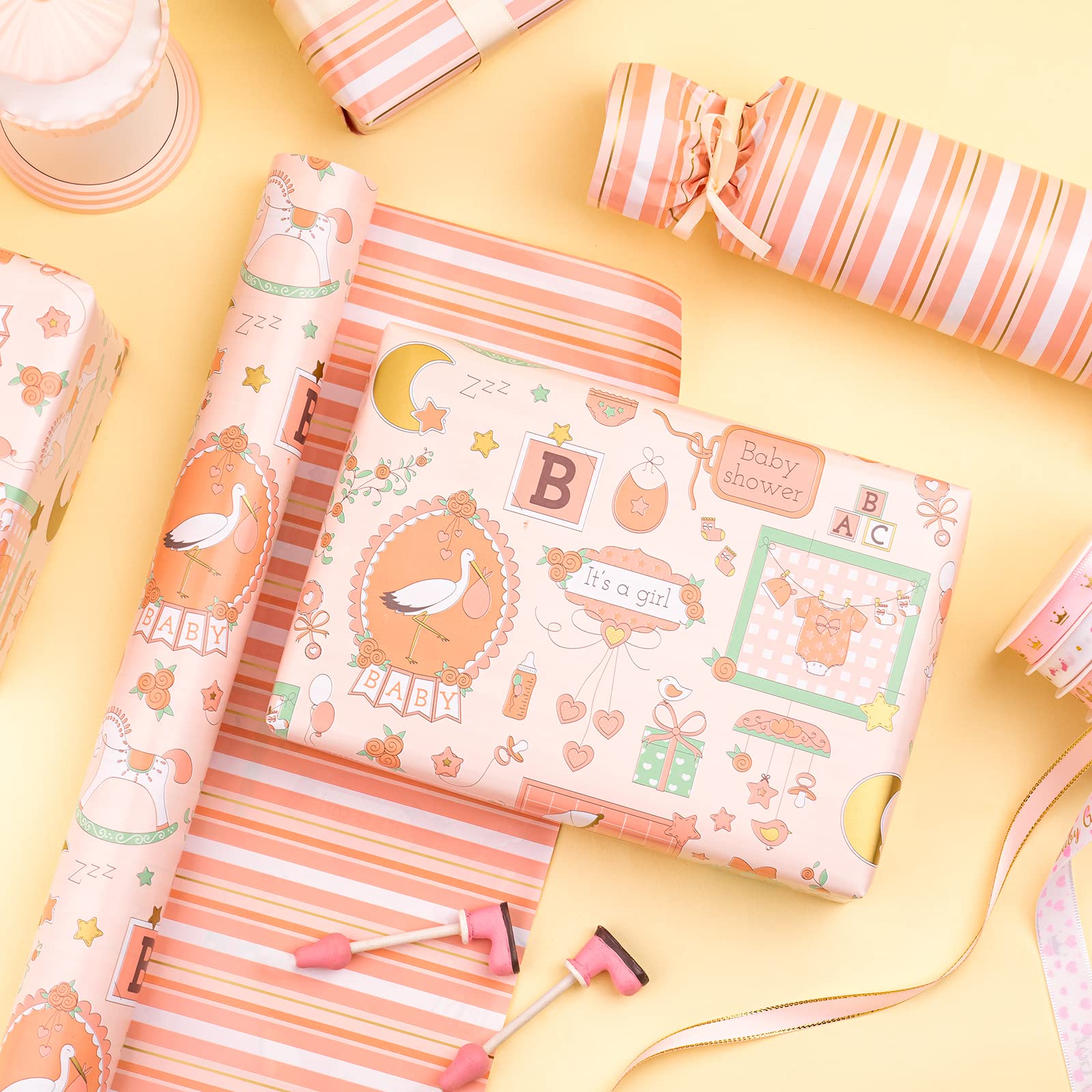 Reversible Baby Girl Wrapping Paper - Mini Roll 17