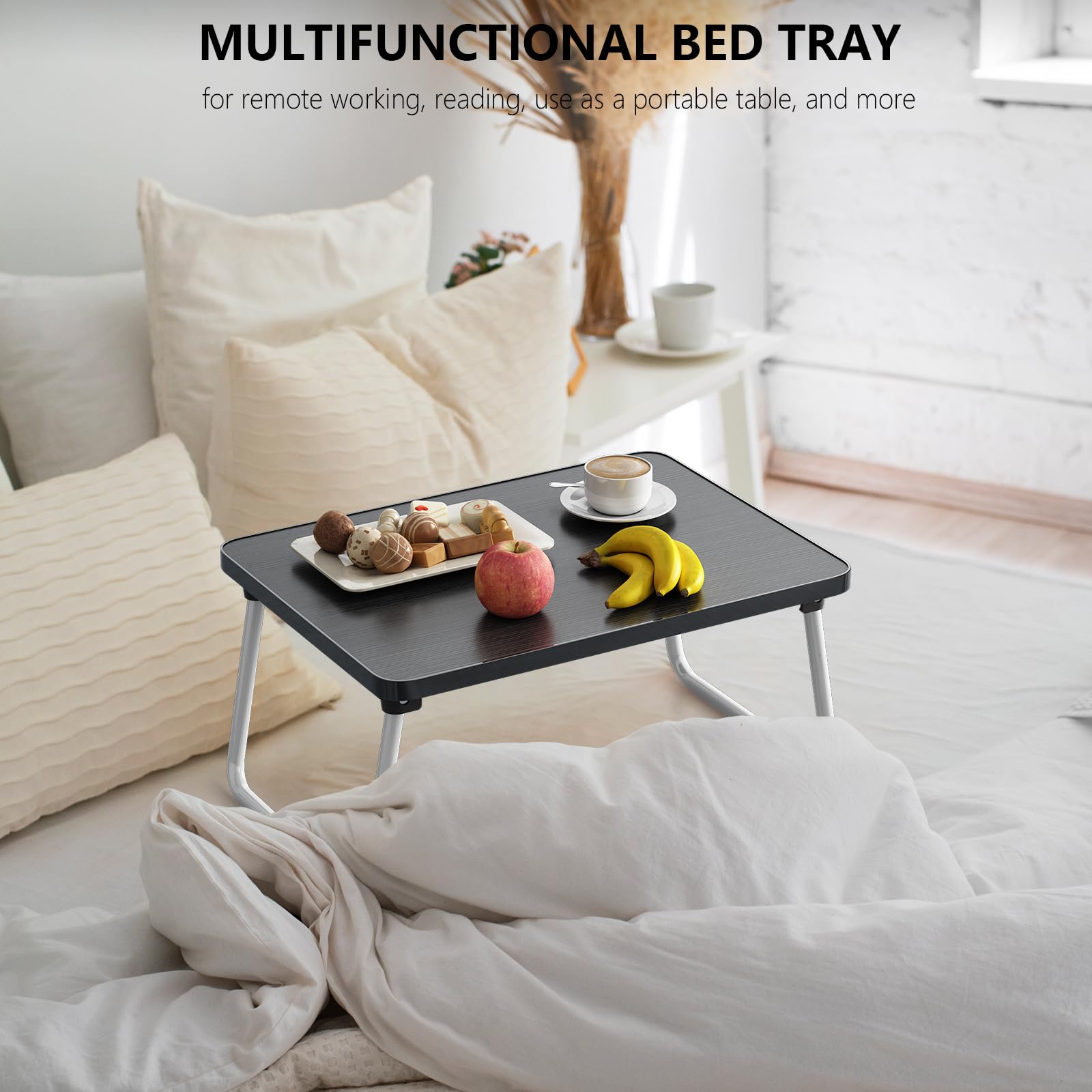Foldable Laptop Desk for Bed & Couch - Portable Adjustable Lap Tray with Folding Legs, Lightweight Mini Table Stand for Working, Reading, Writing & Breakfast Serving (Black) - Perfect for Home Office, Dorm Room & Cozy Workspaces