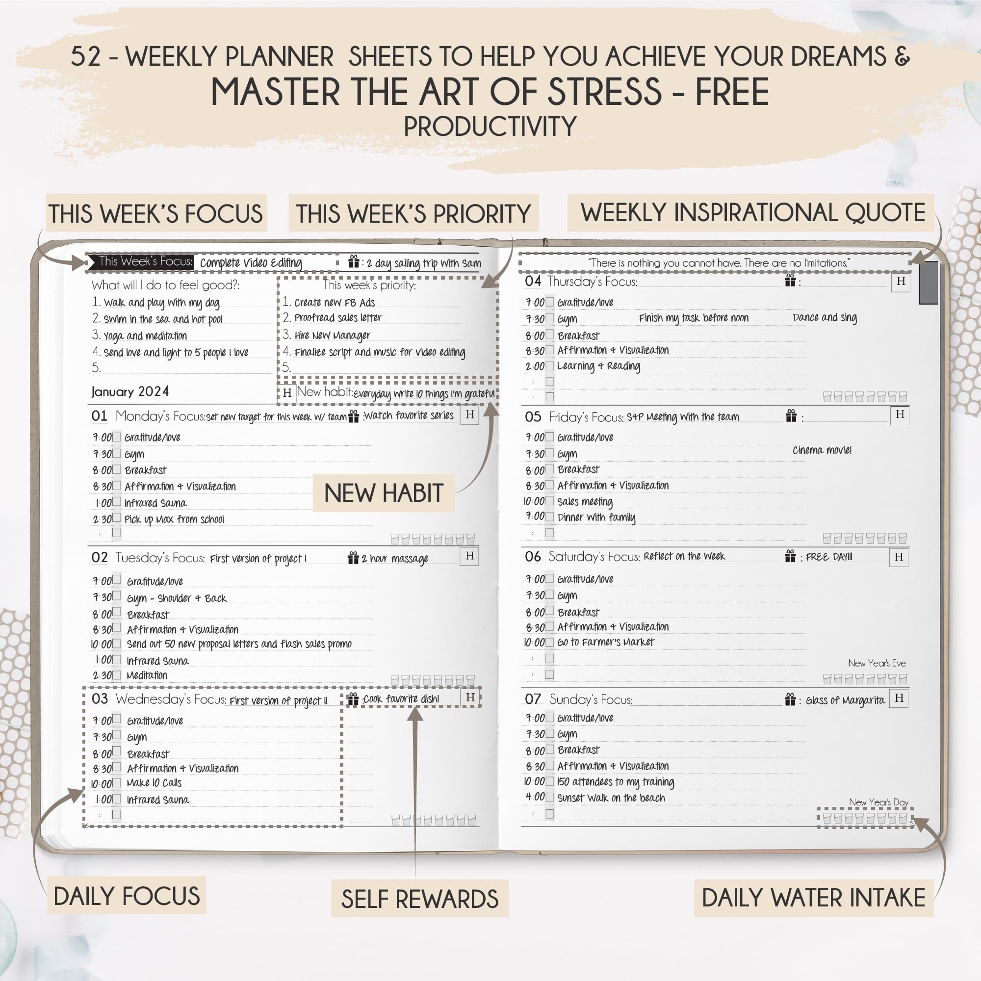 2025 Law of Attraction Planner - Hourly, Weekly & Monthly Goal Setting Organizer | 12-Month Productivity Journal with Gratitude Tracking, Foldable Vision Board, Gift Box & Stickers - Perfect for Manifestation, Self-Improvement & Daily Planning