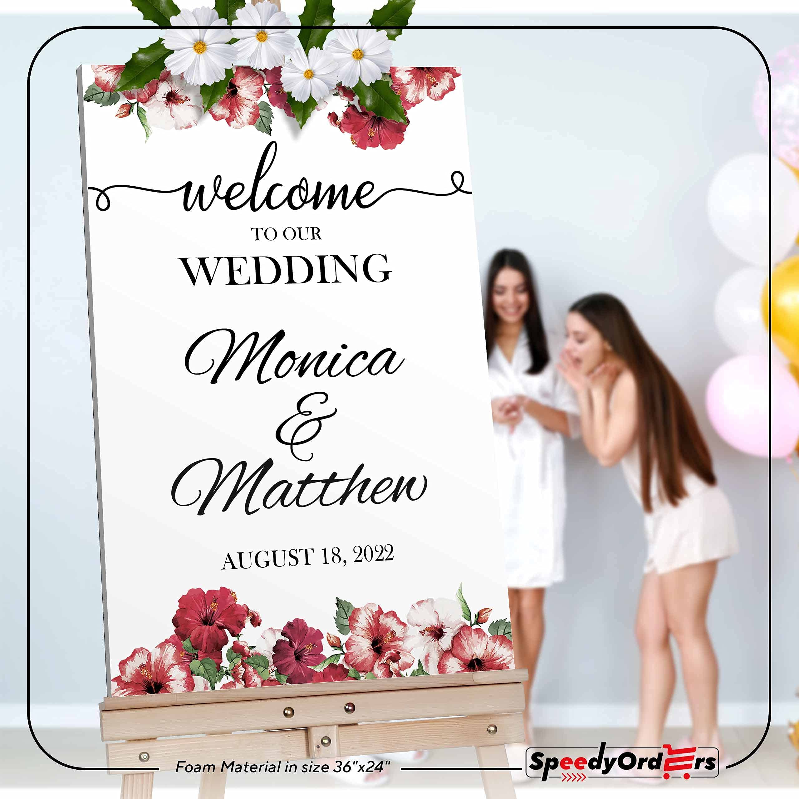 Custom Floral Welcome Wedding Sign - Personalized 'To Our Wedding' Reception Banner - 10