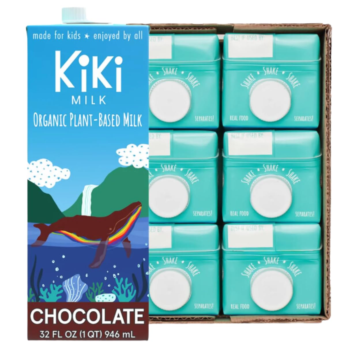 Organic Chocolate Kiki Plant-Based Milk - Rich in Calcium & Magnesium - Gluten, Gum, GMO, Dairy, Soy & Glyphosate Free - Shelf-Stable (32oz, 6-Pack) - Perfect for Smoothies, Baking & Healthy Breakfasts