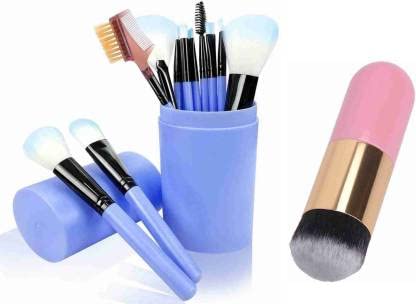 12-Piece Sky Blue Makeup Brush Set with 1 Pink Round Foundation Brush – Professional Cosmetic Brushes for Flawless Makeup Application | Perfect for Daily Use, Travel & Makeup Artists