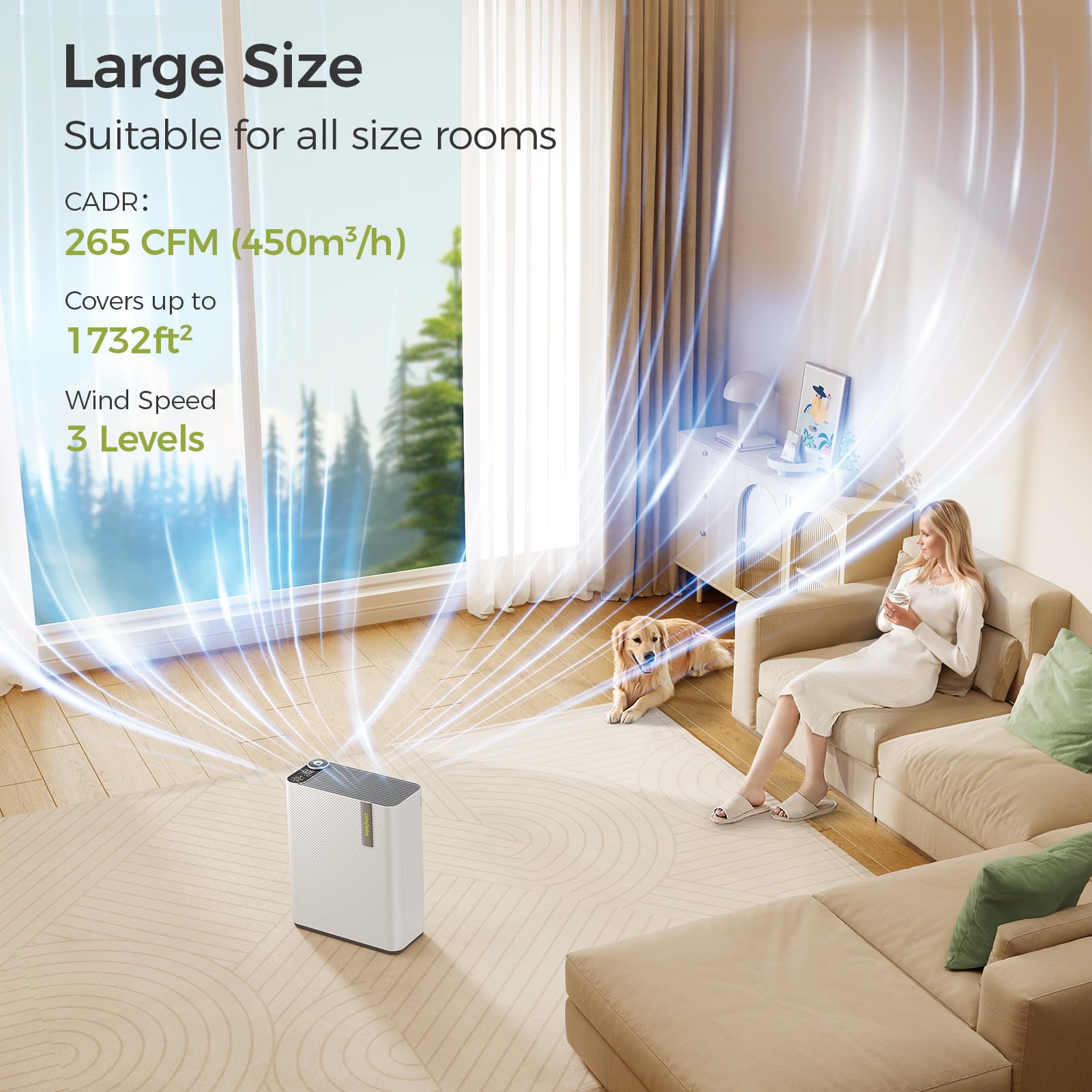 HEPA Air Purifier for Large Rooms up to 1732 Sq Ft - Smart WiFi Enabled with Humidifier, Air Quality Monitor & Quiet Sleep Mode - Removes Pet Odors, Dust, Smoke - Perfect for Bedrooms, Living Rooms & Home Offices (White)