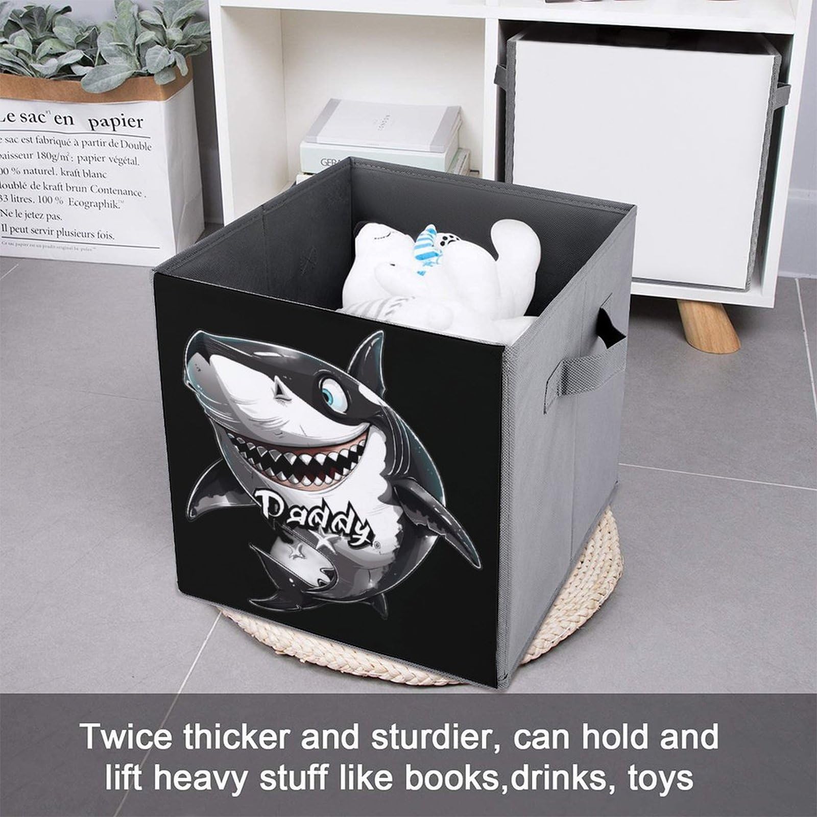 Daddy Shark Folding Storage Bins with Handles - for Kids Room & Toy Organization
