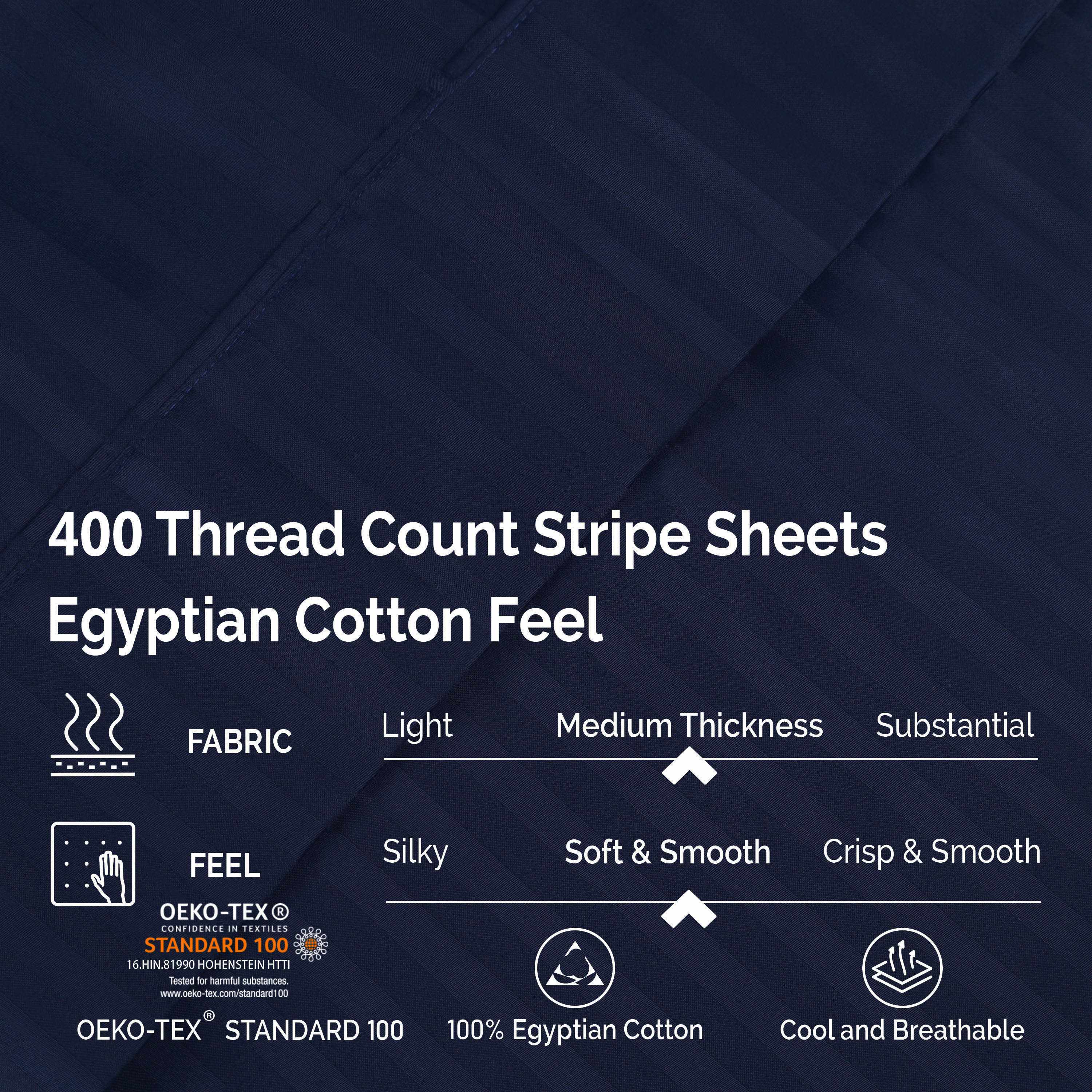 Premium 400 Thread Count Egyptian Cotton Sheet Set - Deep Pocket, Striped Design for Ultimate Comfort - Perfect for Master Bedrooms & Guest Rooms