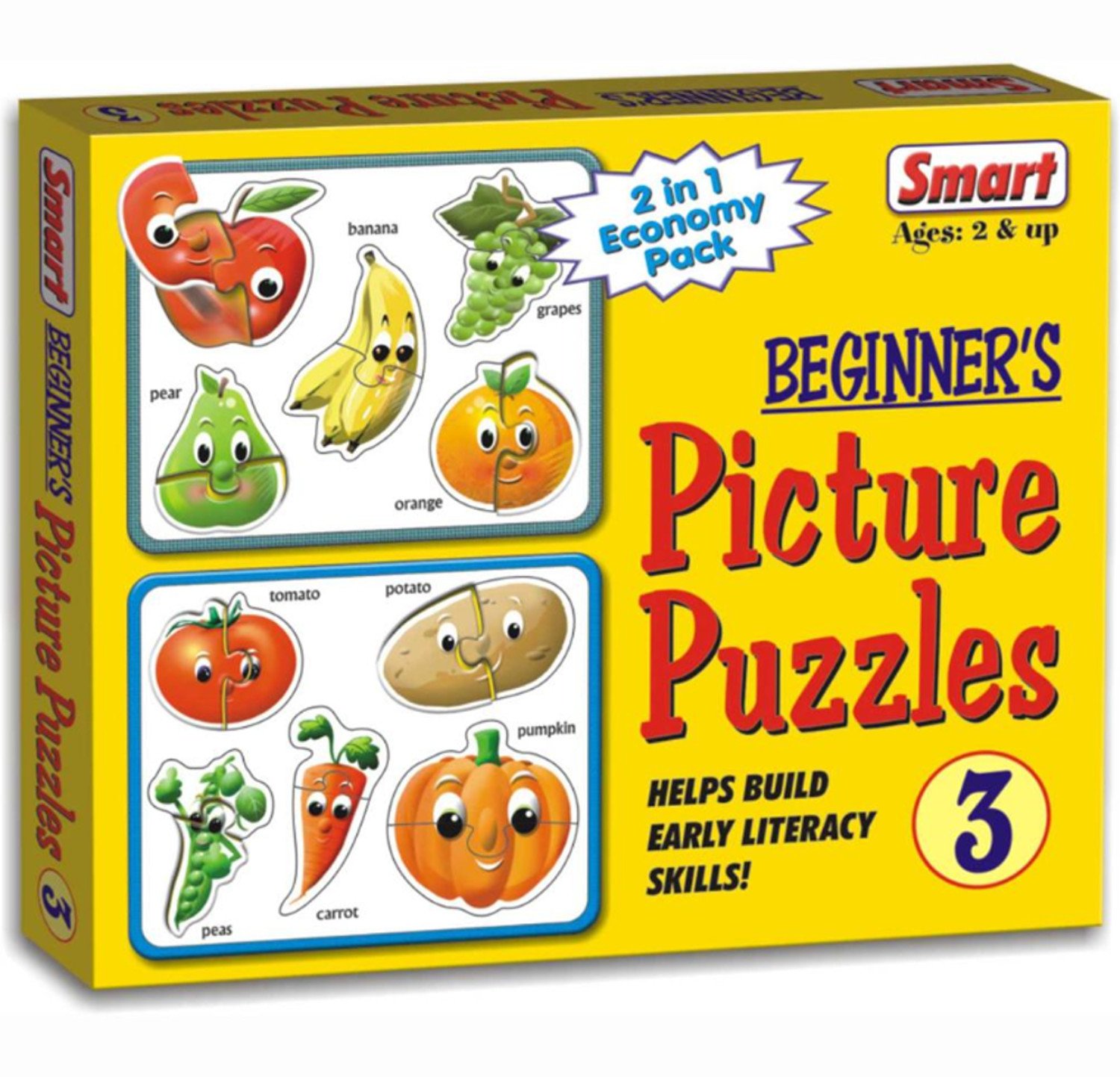 Smart Fruits and Vegetables Puzzle Set - 4 Educational Picture Puzzles with 2 Wooden Boards for Kids - Colorful Learning Toys for Toddlers - Perfect for Preschool Learning, Birthday Gifts & Family Game Night